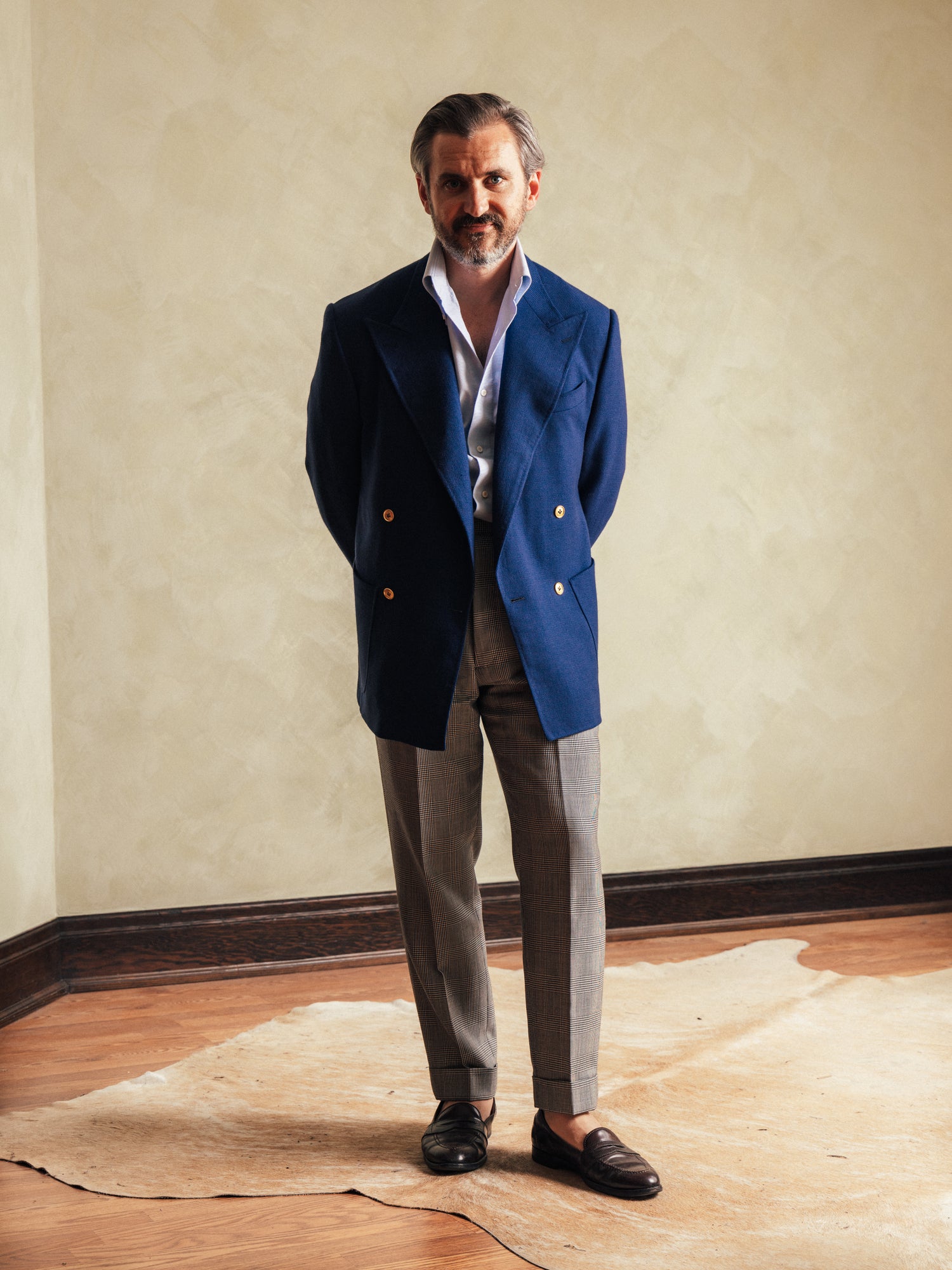 Fox Brothers Royal Blue Double-Breasted 4x1 Blazer