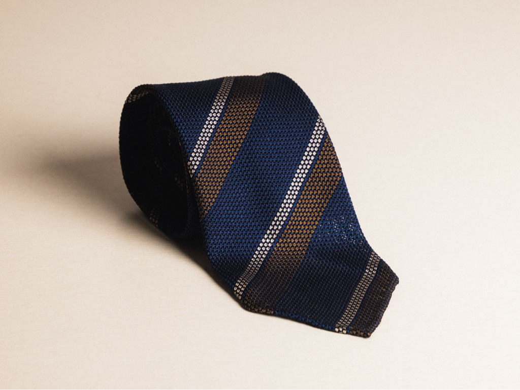 Navy with Brown Stripe Silk Grenadine Tie