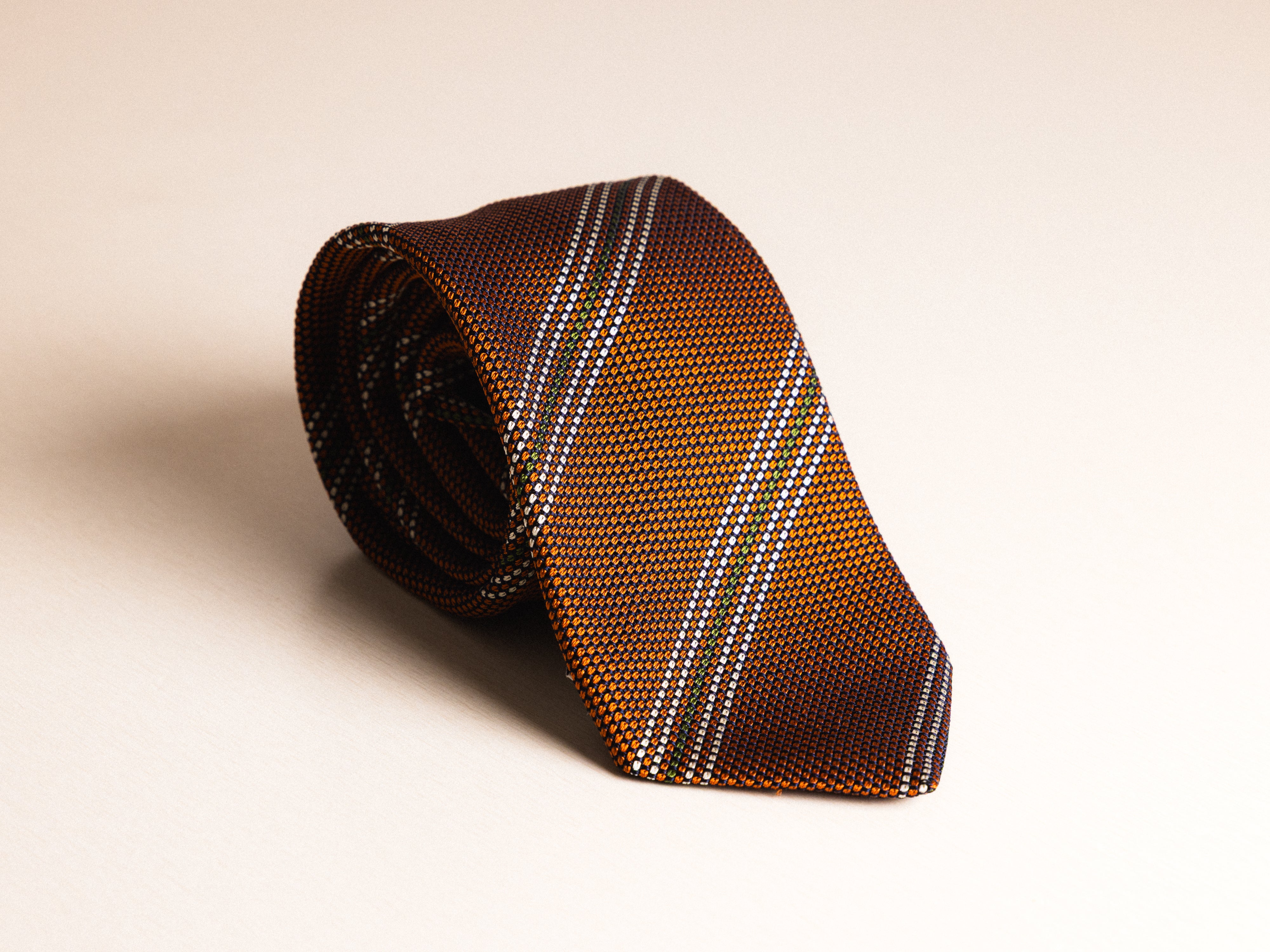 Orange Green Multi-Stripe Silk Tie