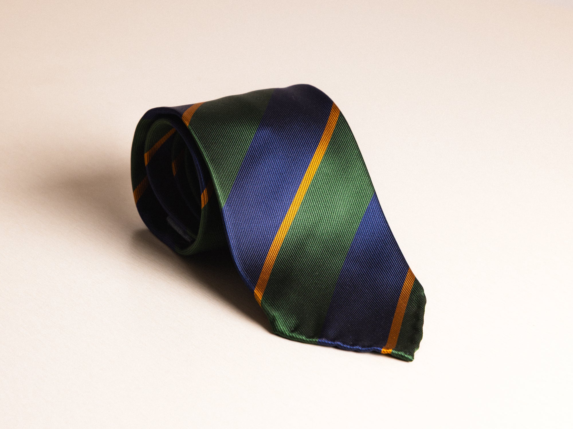 Navy Green Gold Stripe Silk Tie
