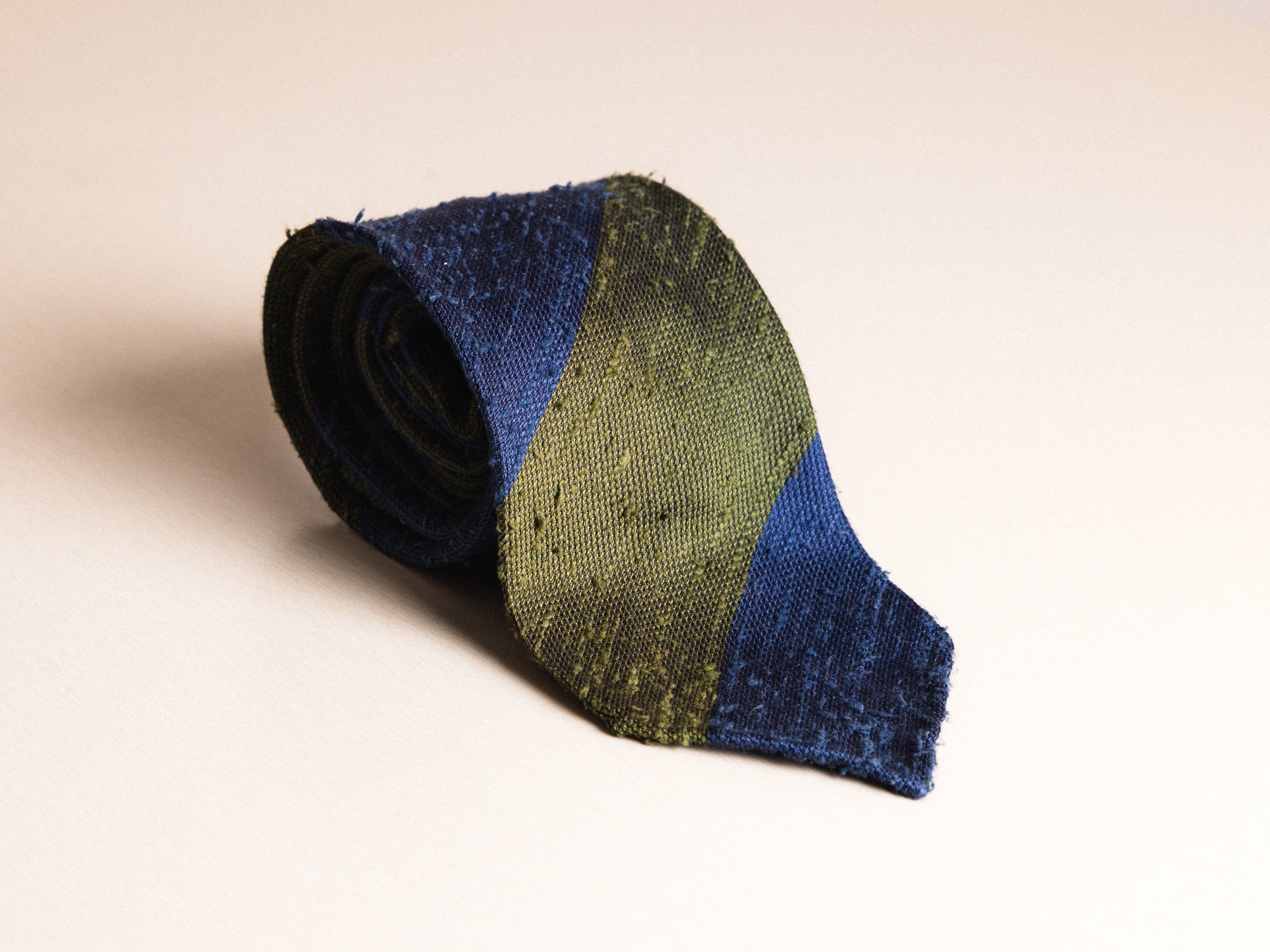 Green Blue Wide Stripe Shantung Tie