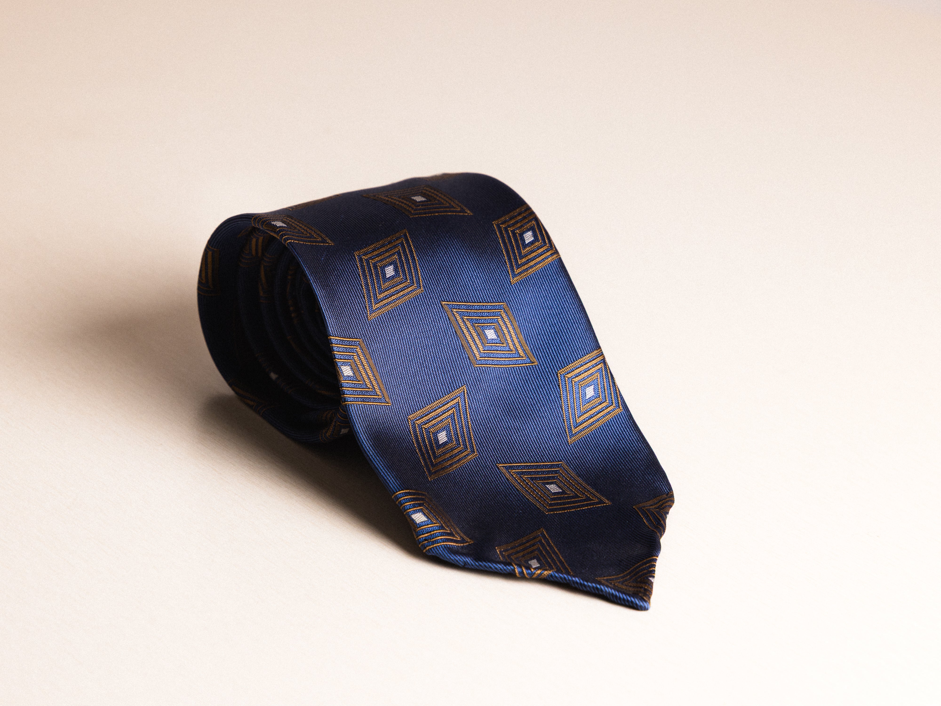 Navy Brown Diamond Pattern Tie