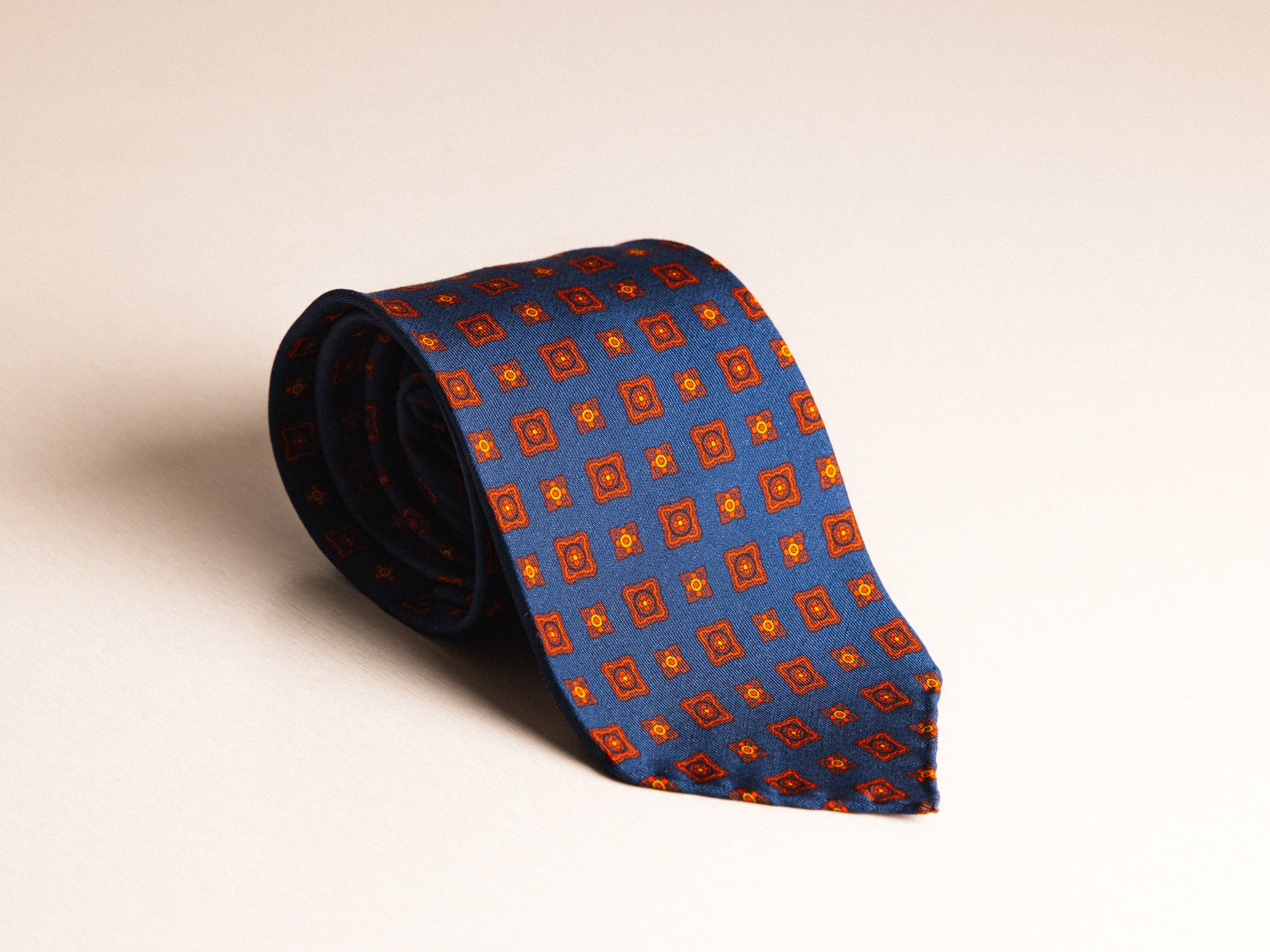 Blue Orange Mini-Geo Wool/Silk Tie