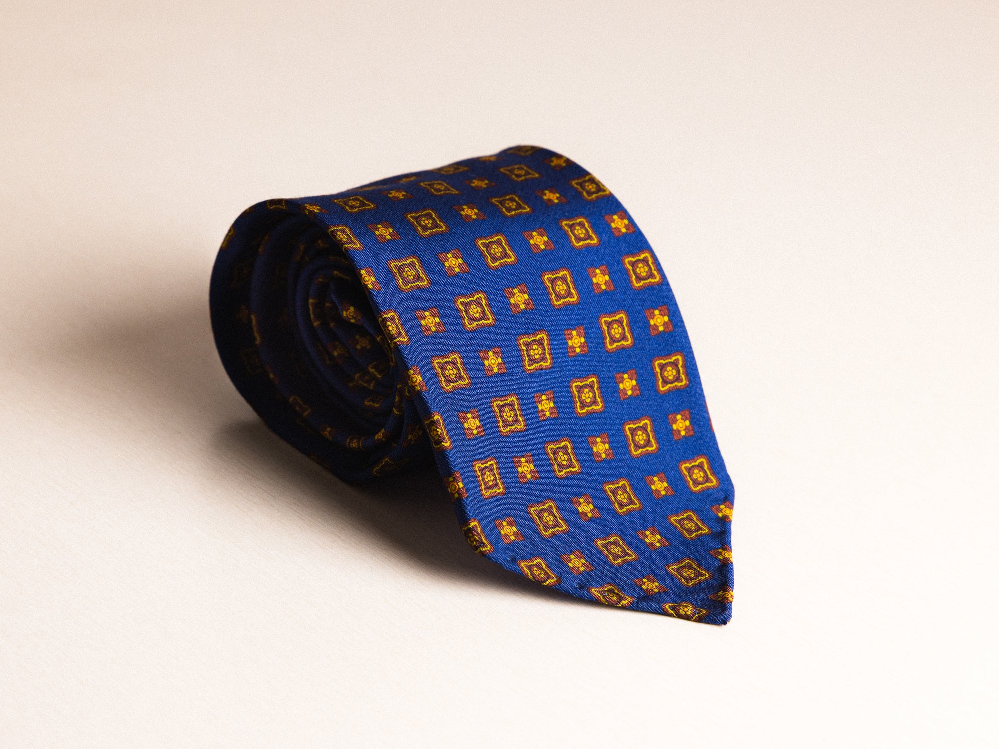 Navy Brown Mini Geo Wool Silk Tie