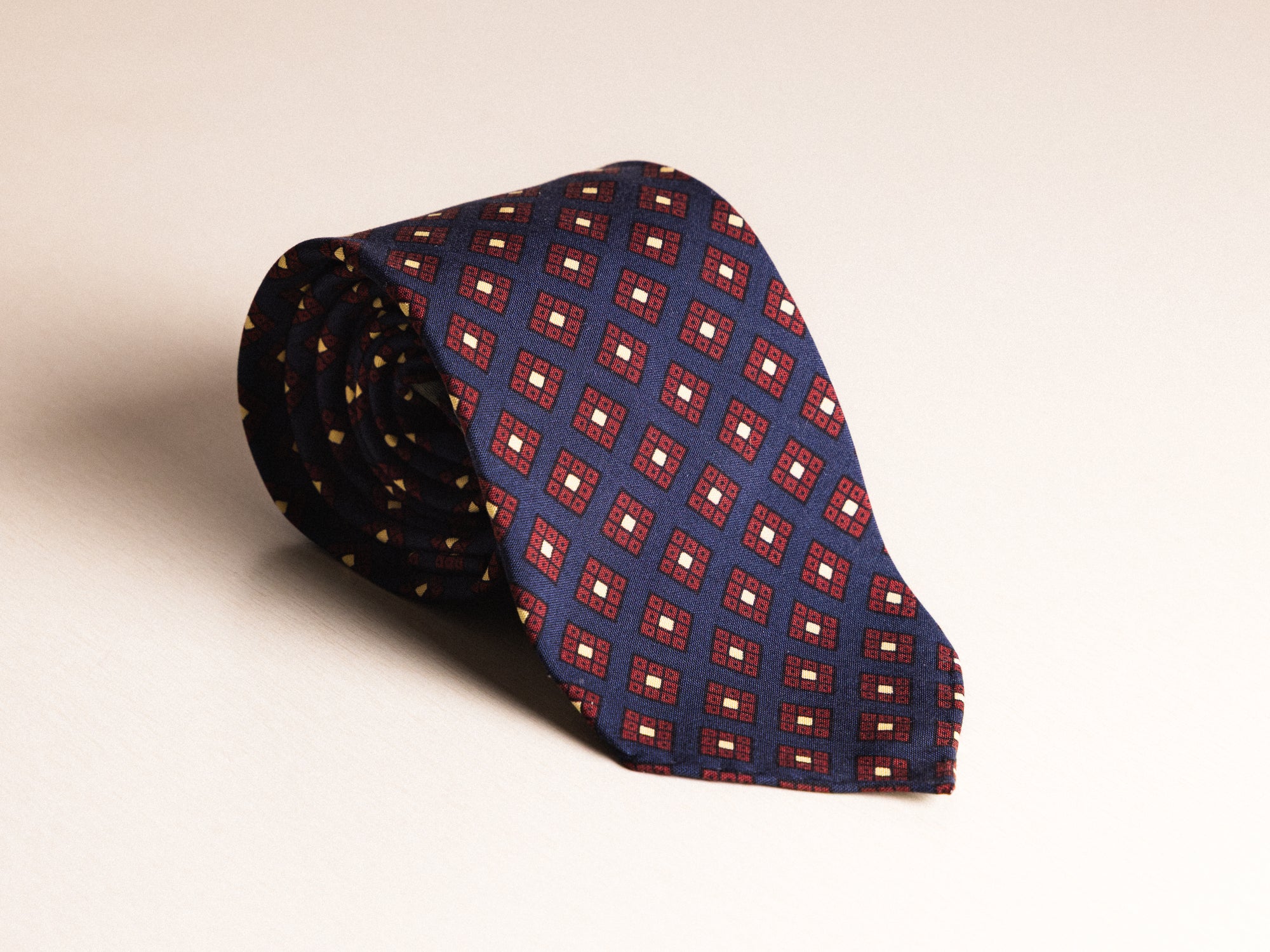 Navy Red White Diamond Silk Tie