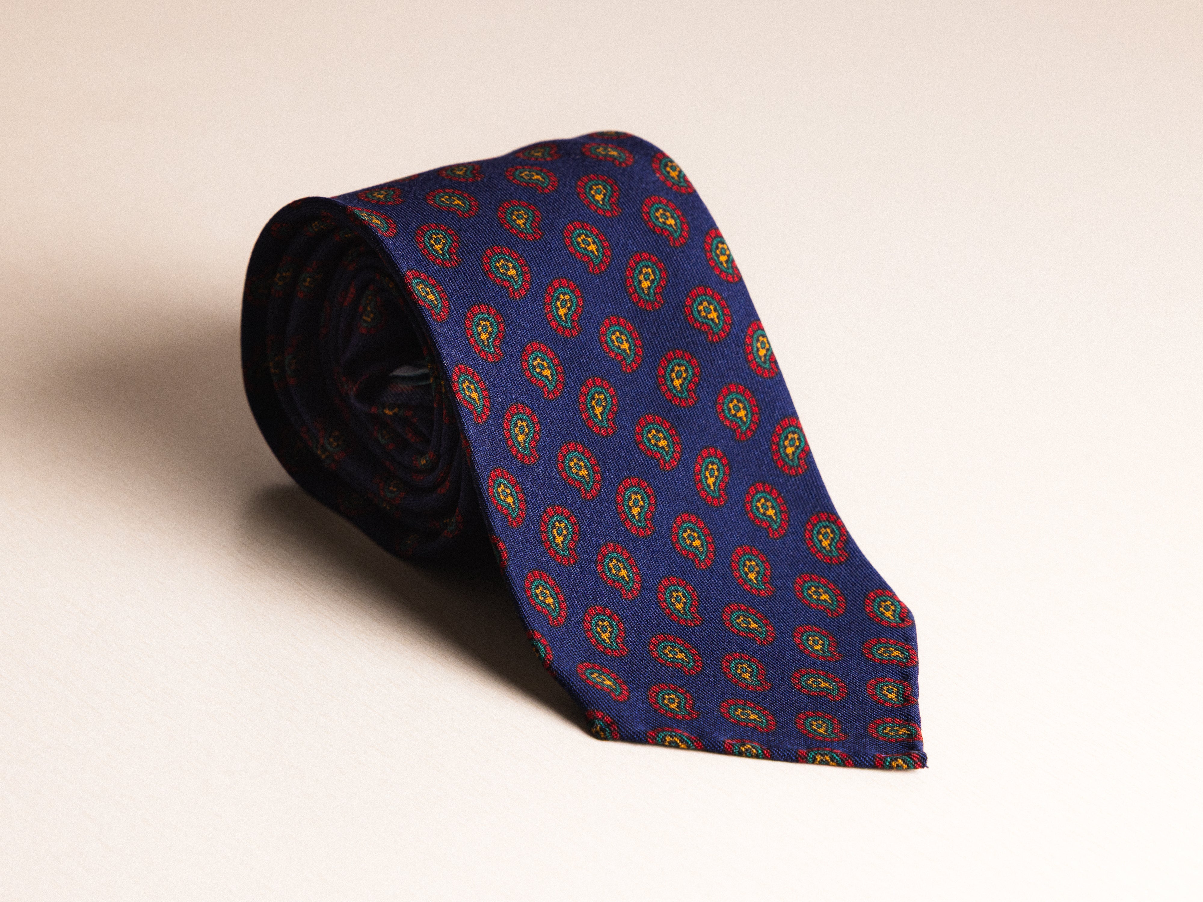 Navy Teal Mini Paisley Wool Tie