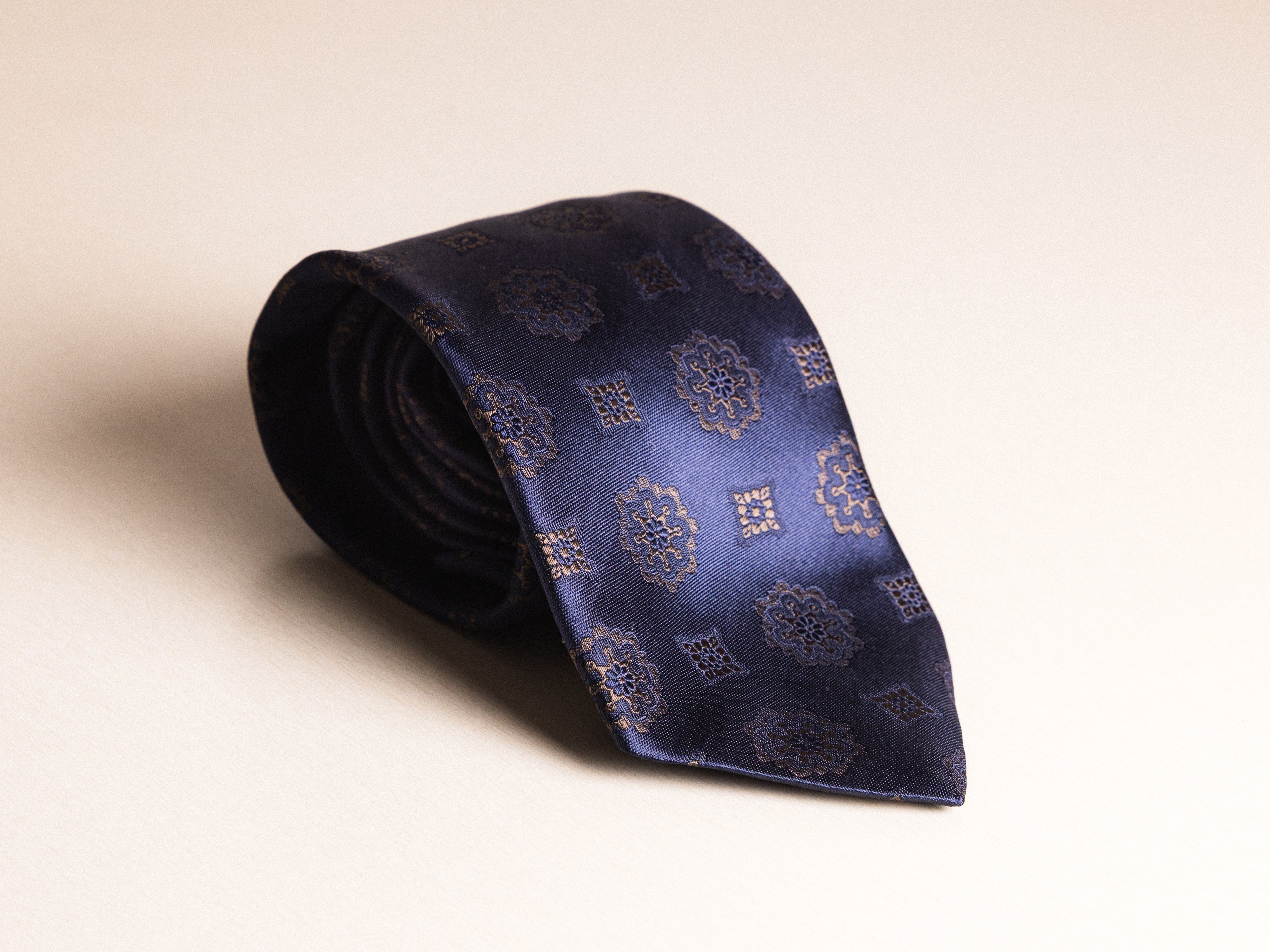 Blue Grey Medallion Silk Tie