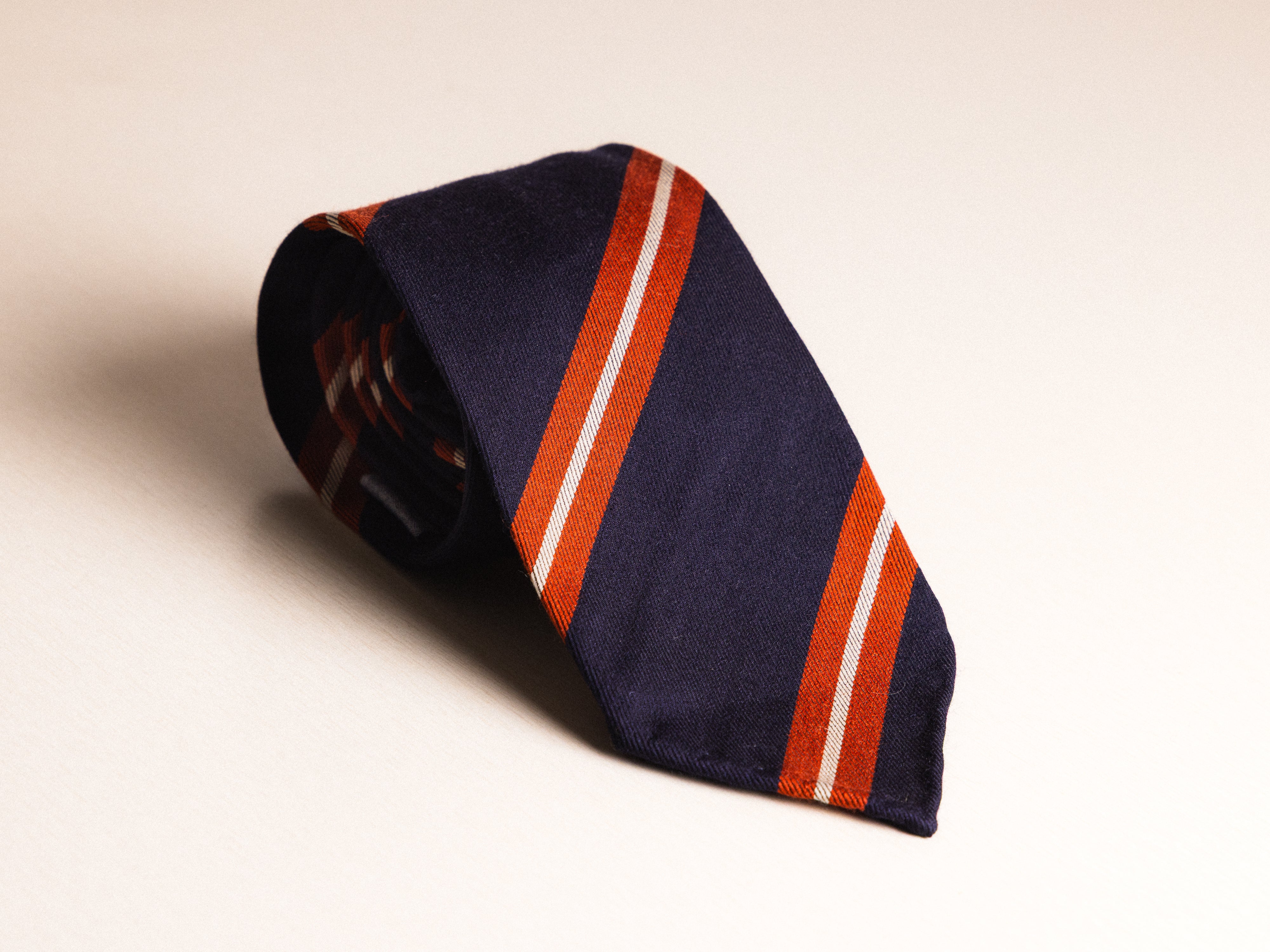 Navy Orange Stripe Wool Cotton