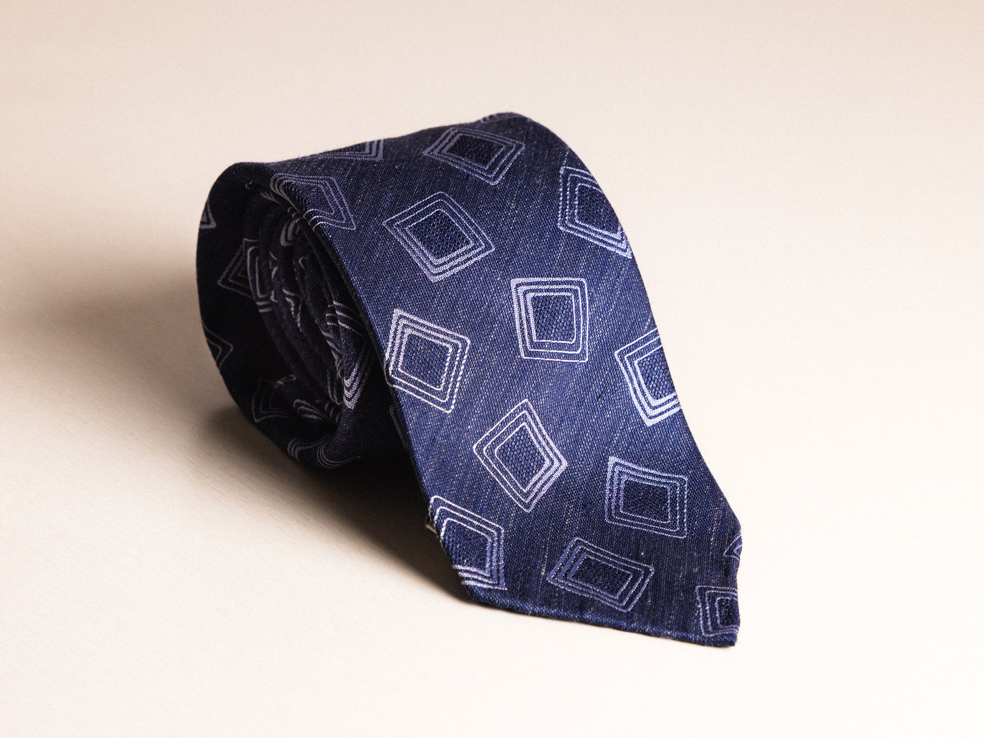 Denim Blue Retro Square Silk Linen Tie