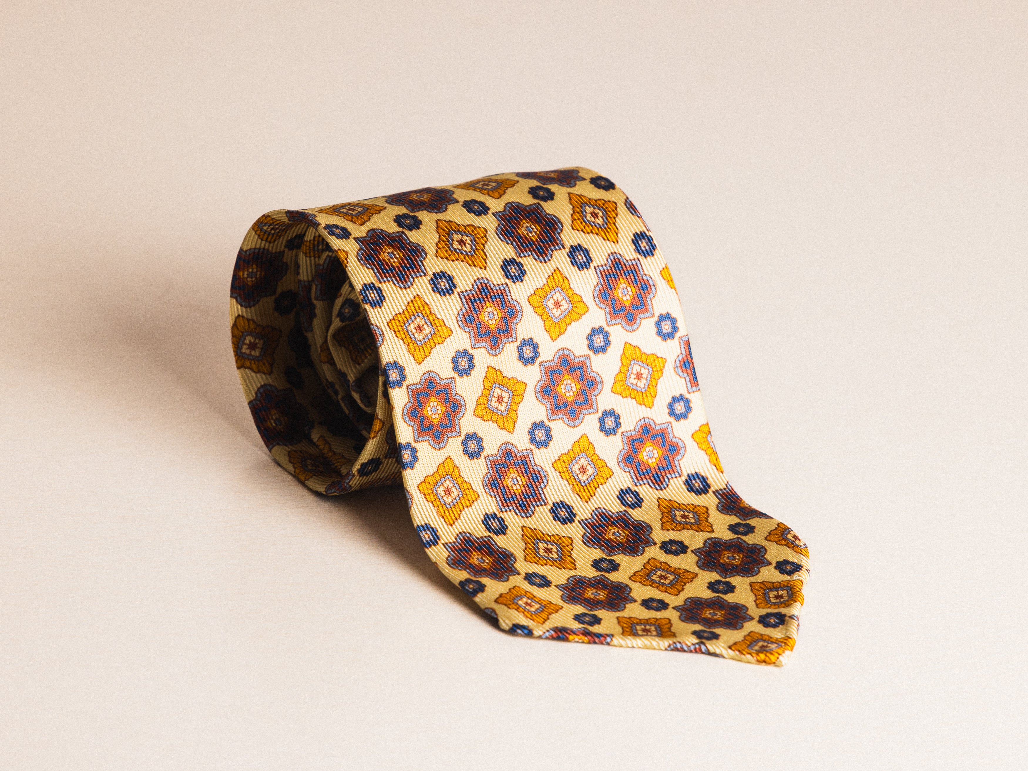 Yellow with Floral Medallion Silk Tie