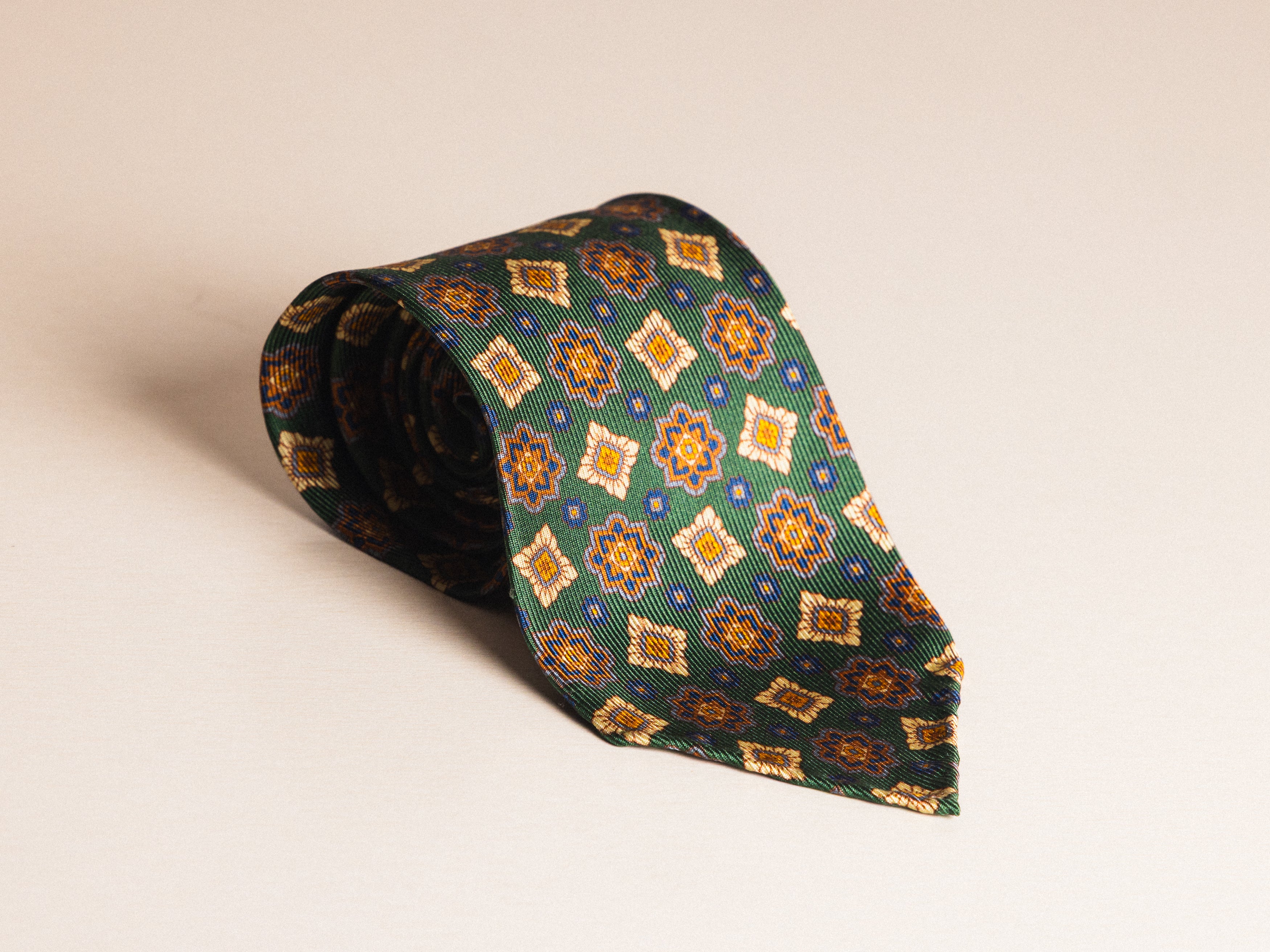 Green with Floral Medallion Silk Tie