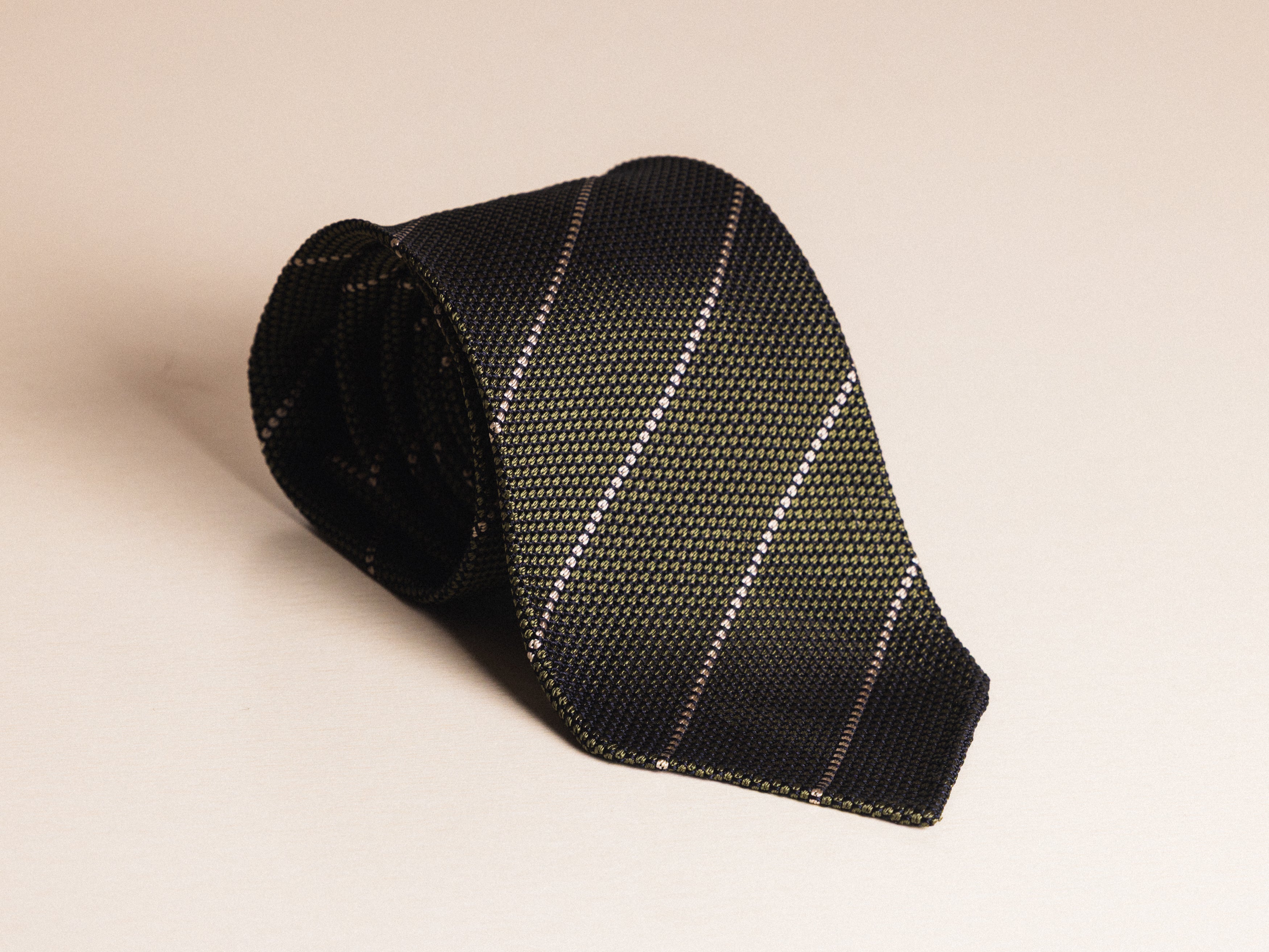 Green with White Stripe Silk Grenadine Tie