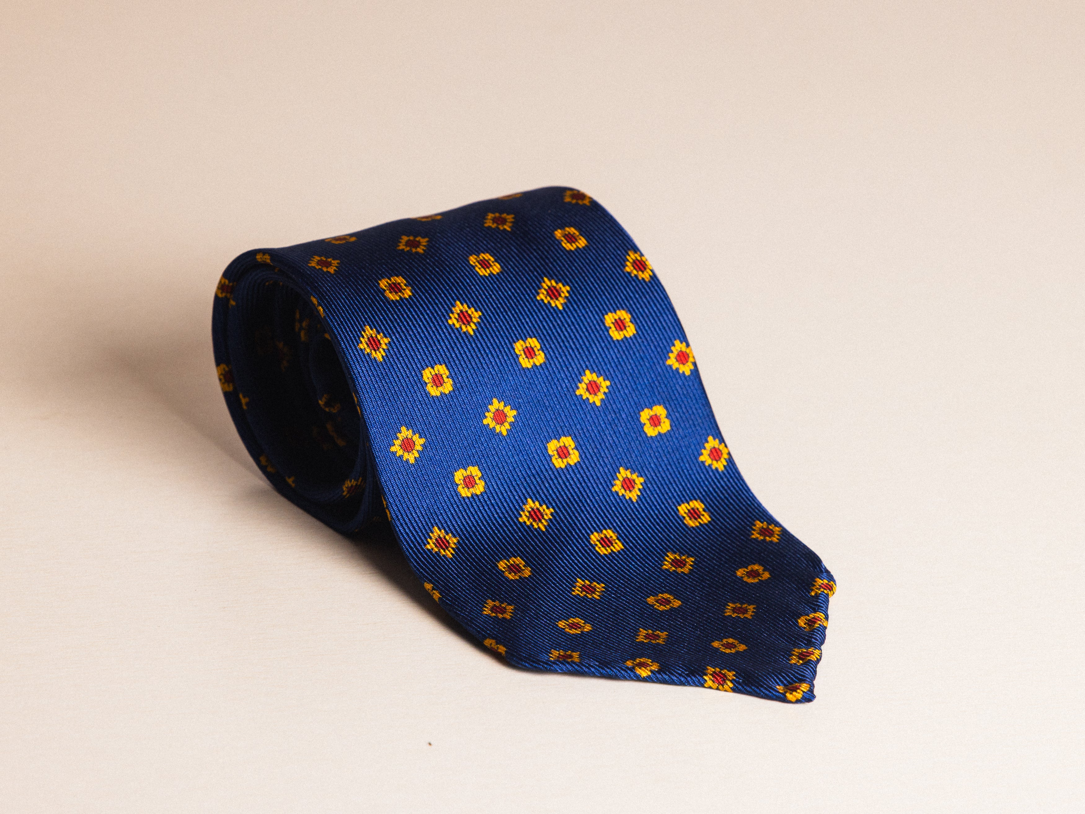 Blue with Gold Floral Silk Tie