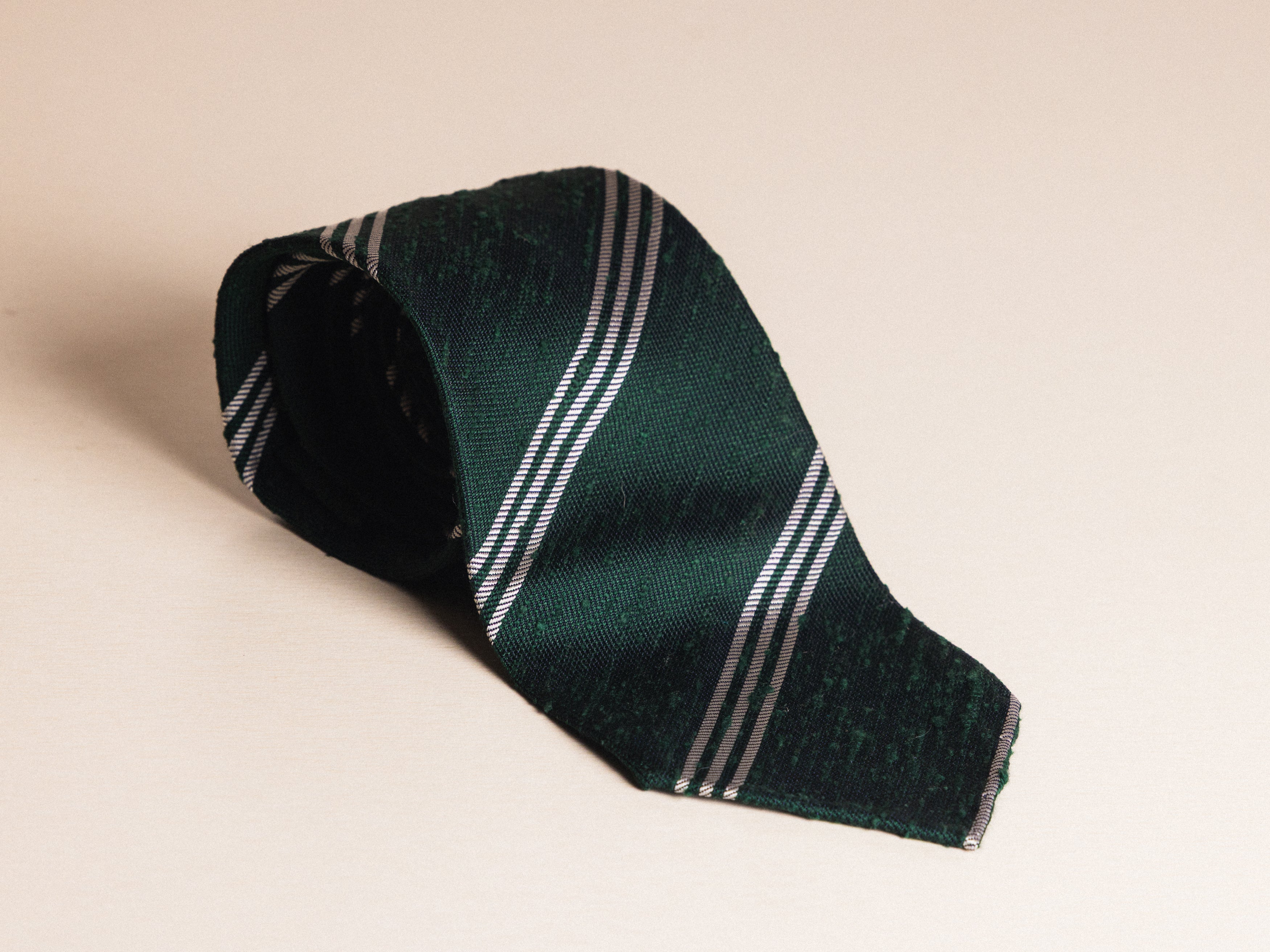Hunter Green Striped Silk Tie