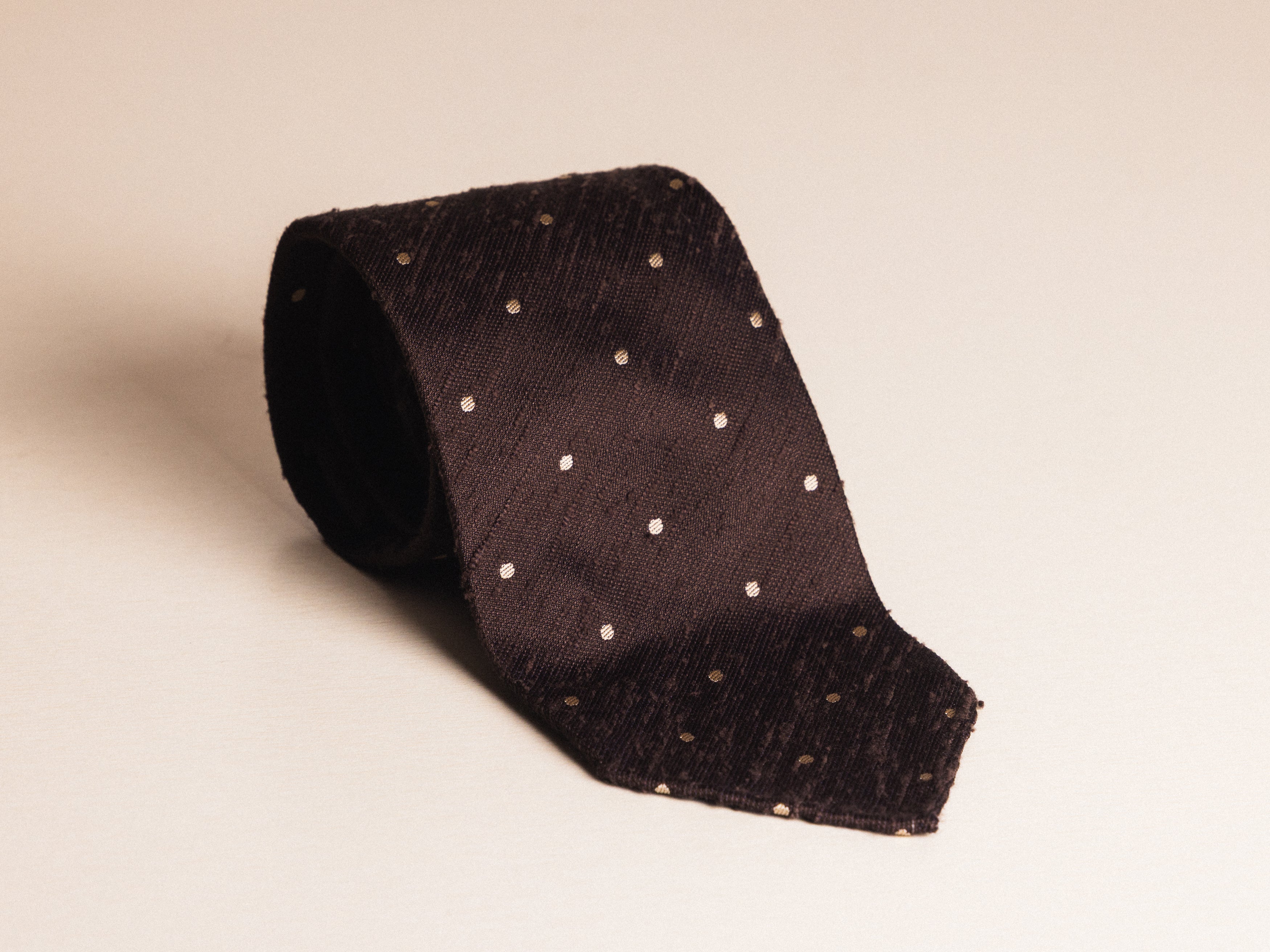 Brown with White Dots Silk Tie
