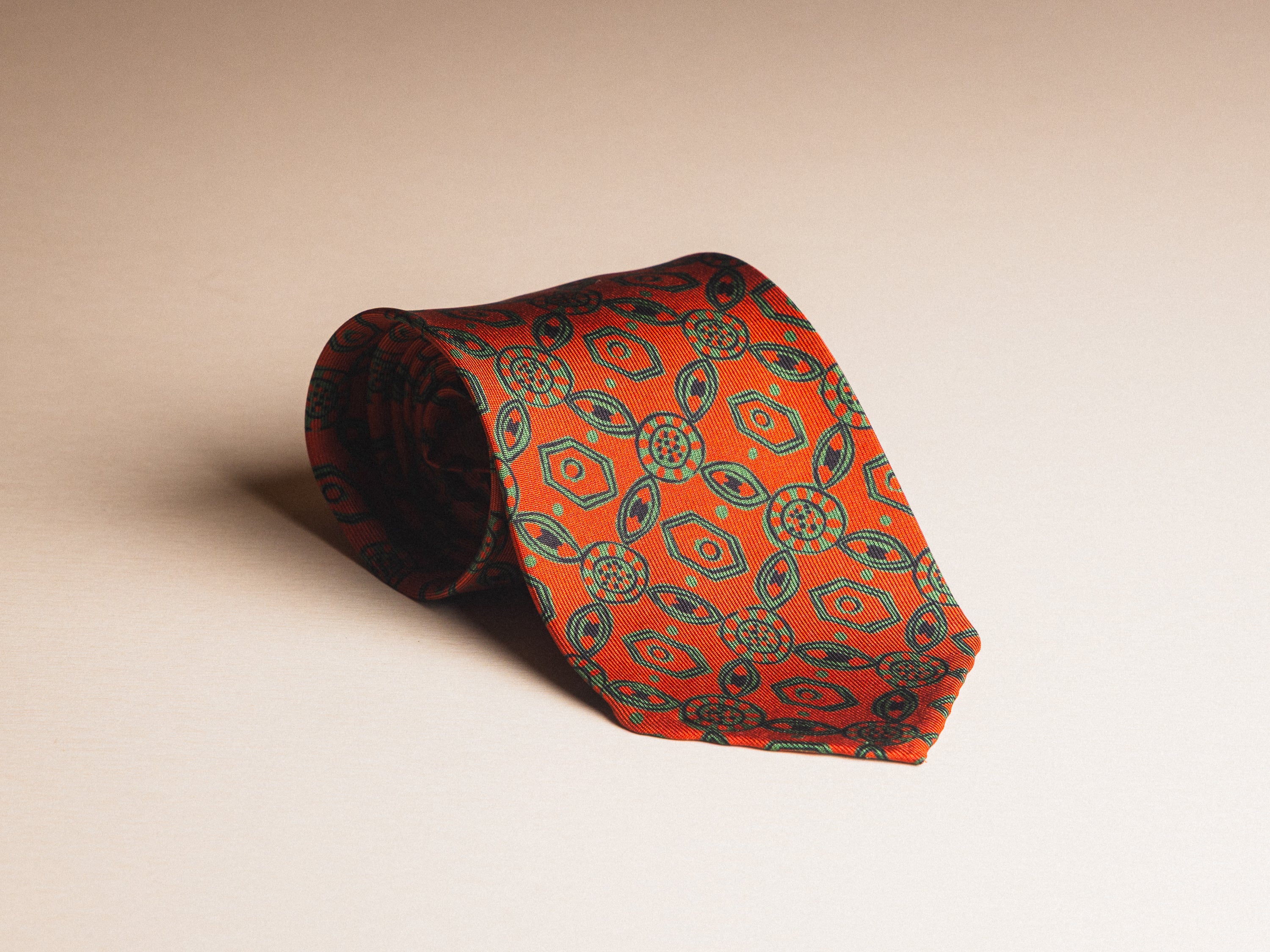 Orange Geometric Pattern Silk Tie