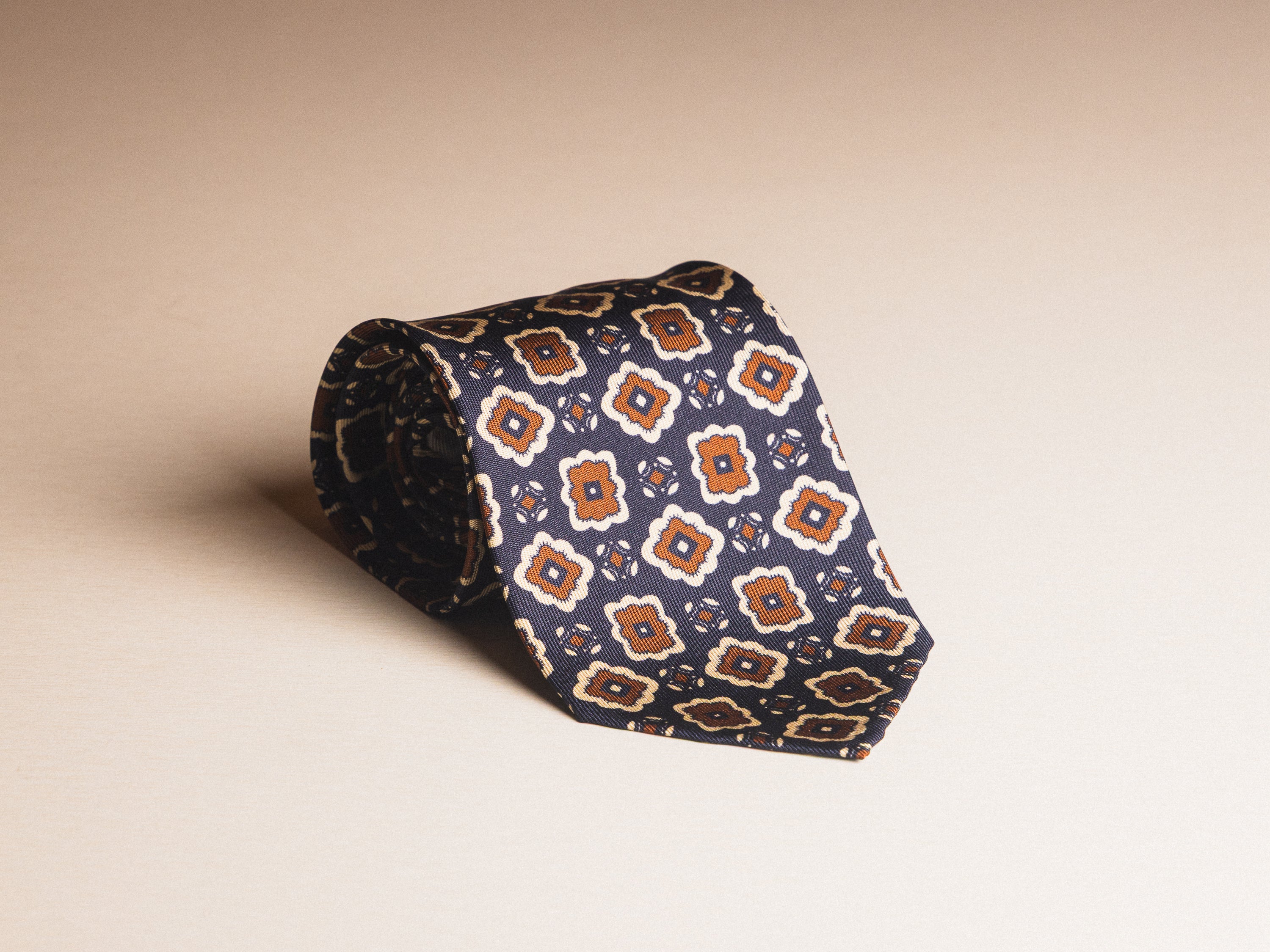 Navy Medallion Silk Tie