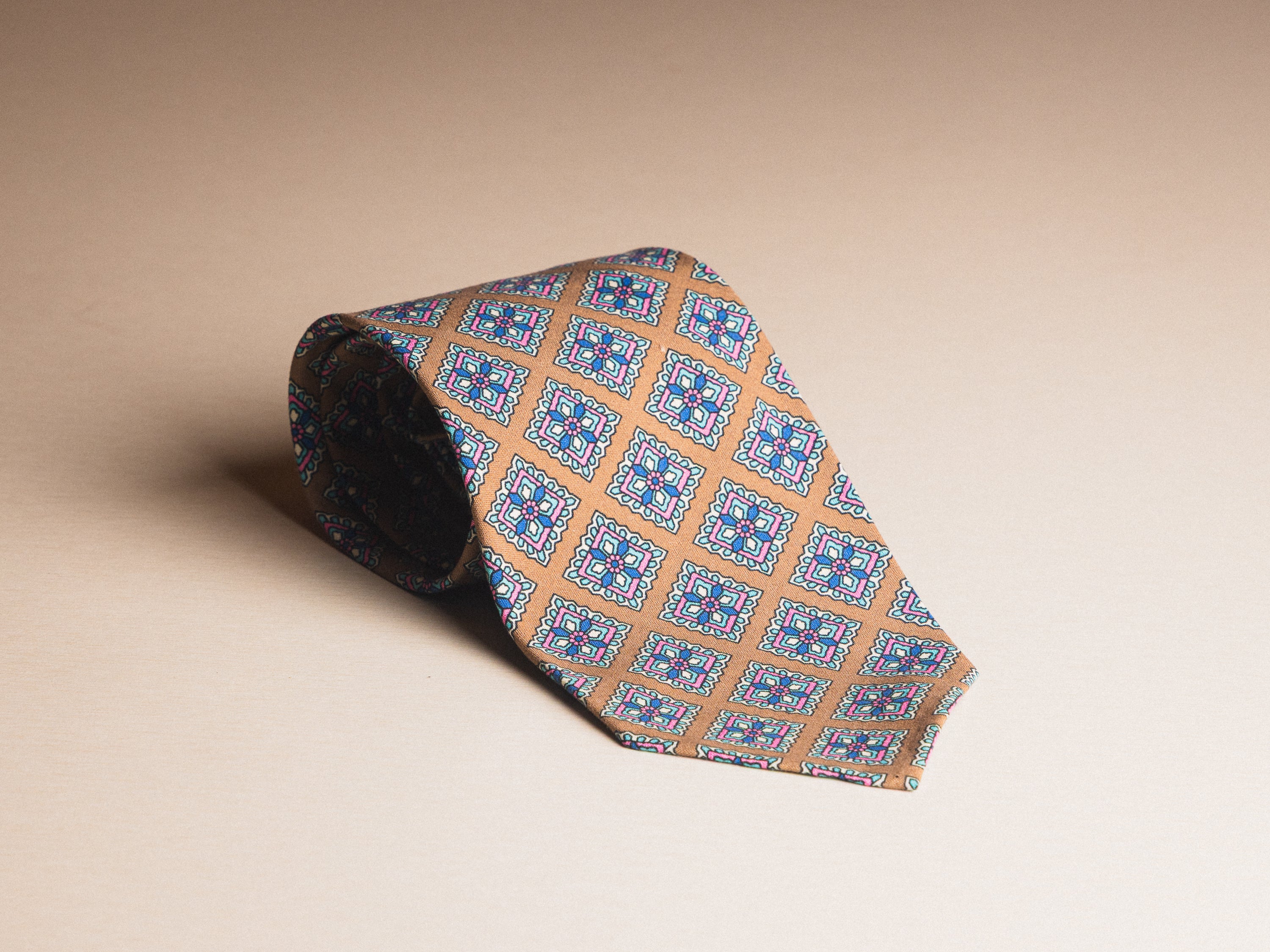 Tan Jewel Medallion Silk Tie