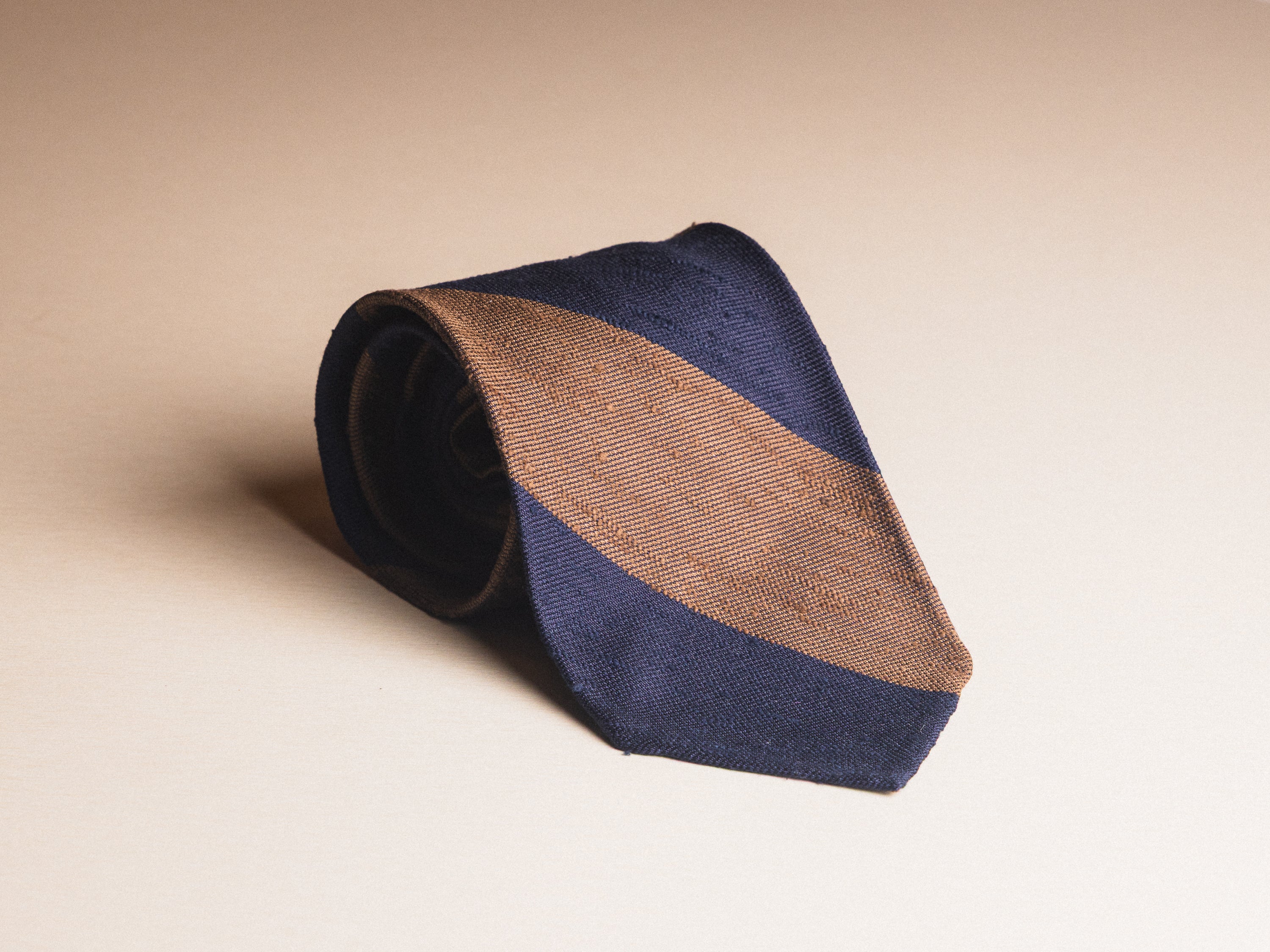 Navy/Tan Rep Stripe Shantung Silk Tie