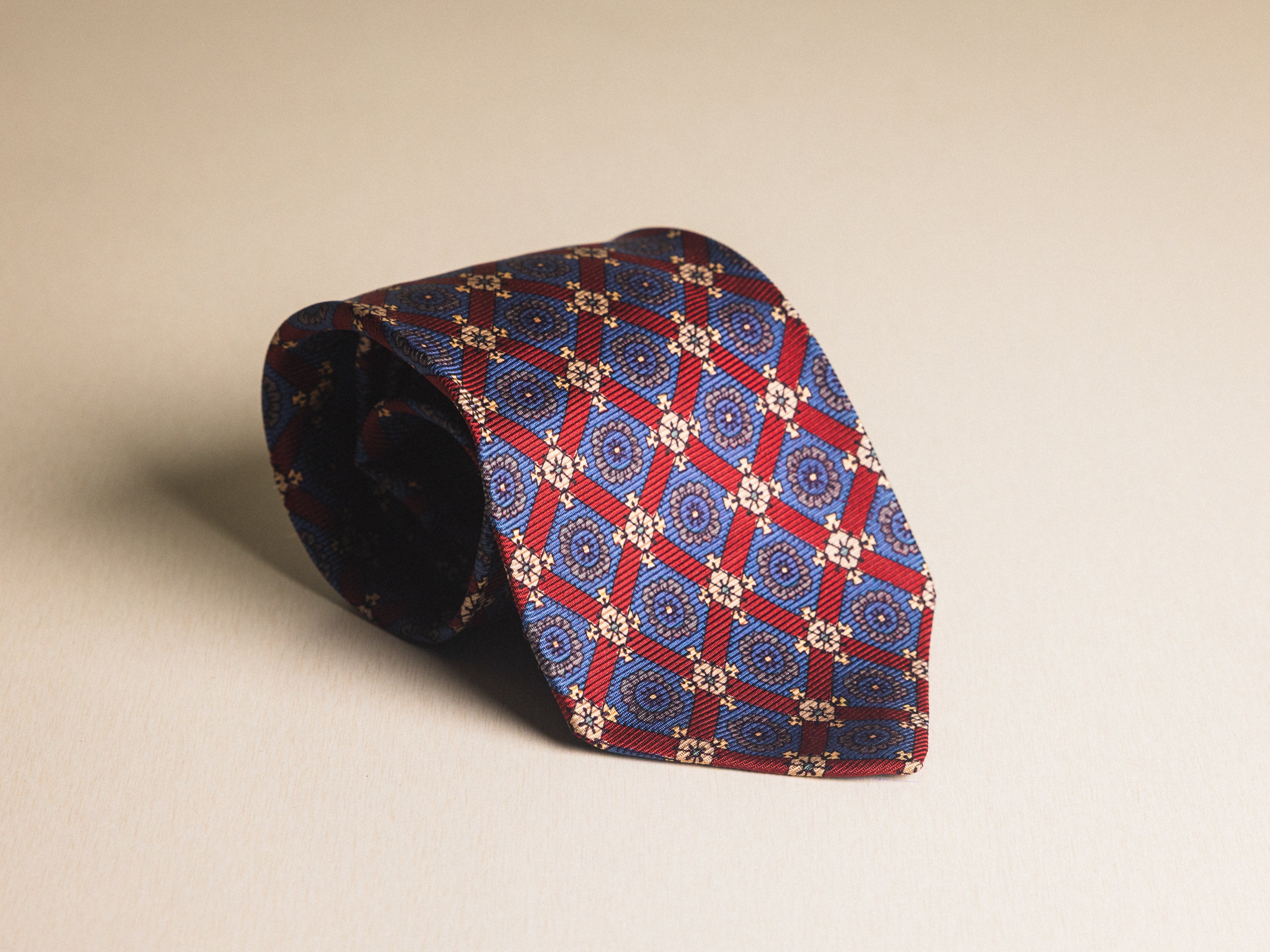 Ralph Lauren Red with Blue and White Diamond Pattern Tie