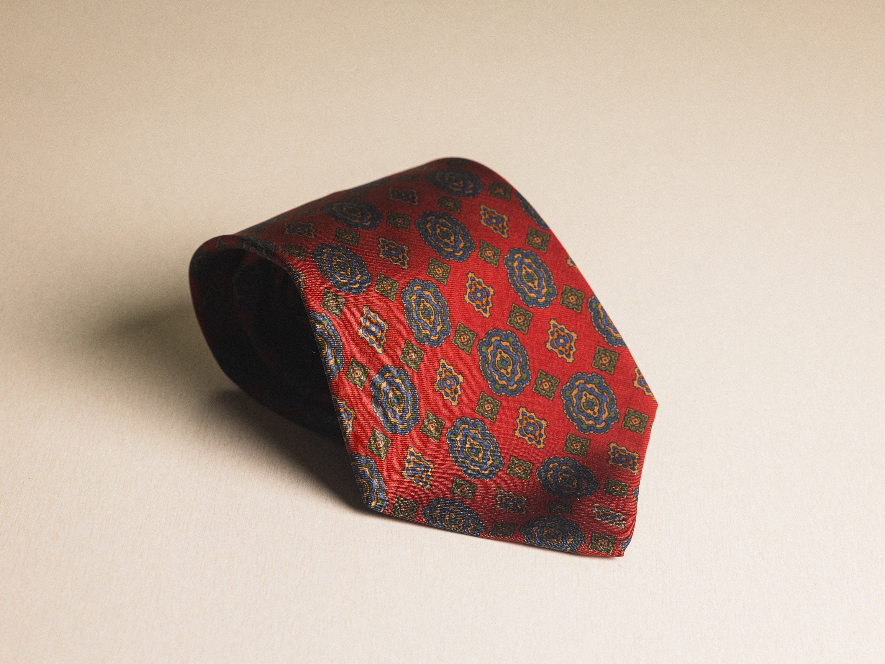 Ralph Lauren Dark Red with Blue Medallion Tie