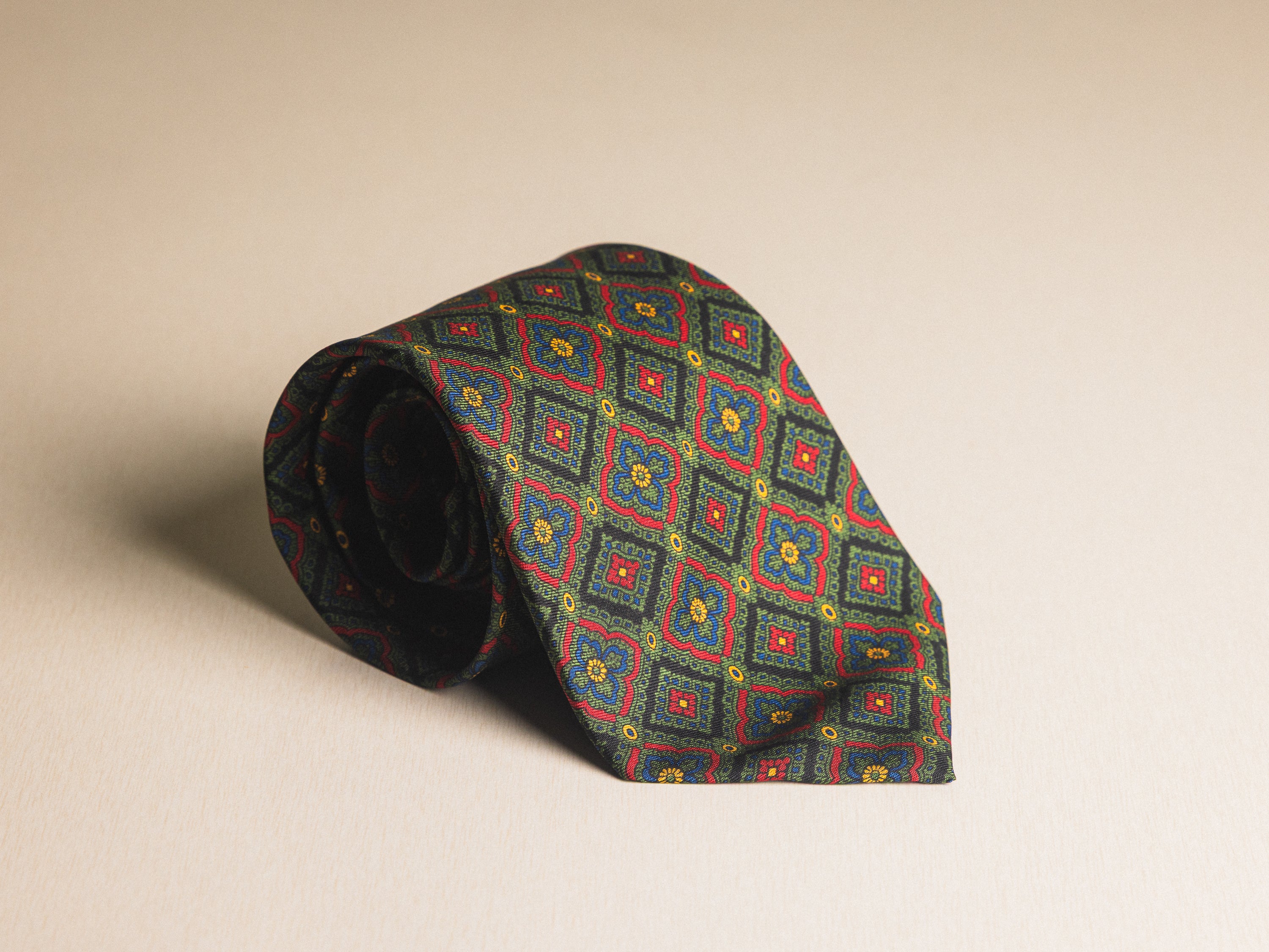 Ralph Lauren Green Diamond Floral Pattern Tie