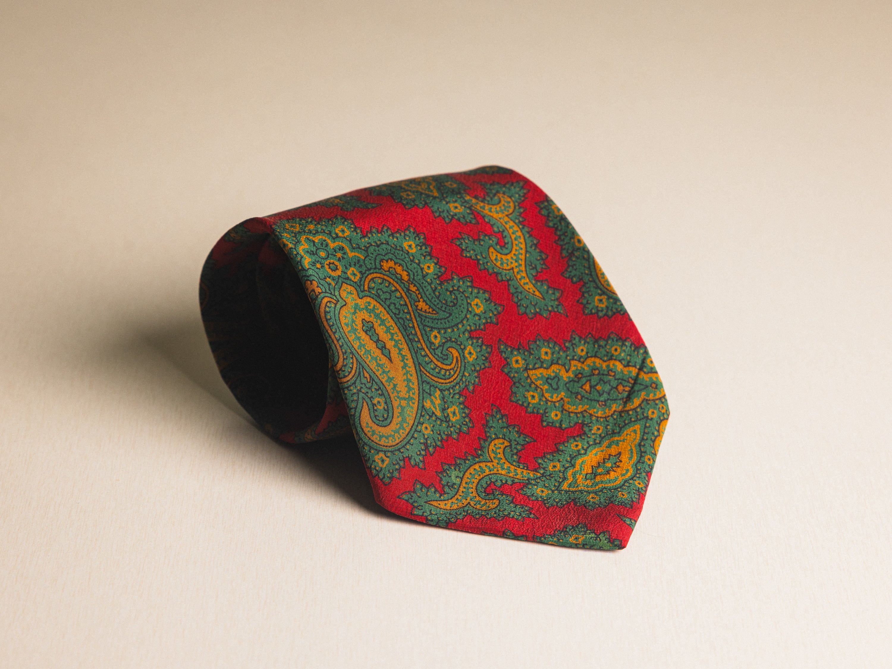 Ralph Lauren Red with Green and Gold Paisley Tie