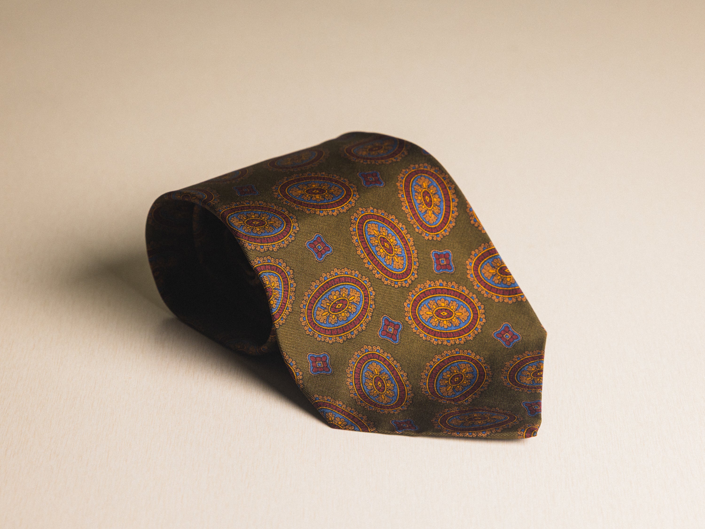 Ralph Lauren Olive with Burgundy Jewel Medallion Tie