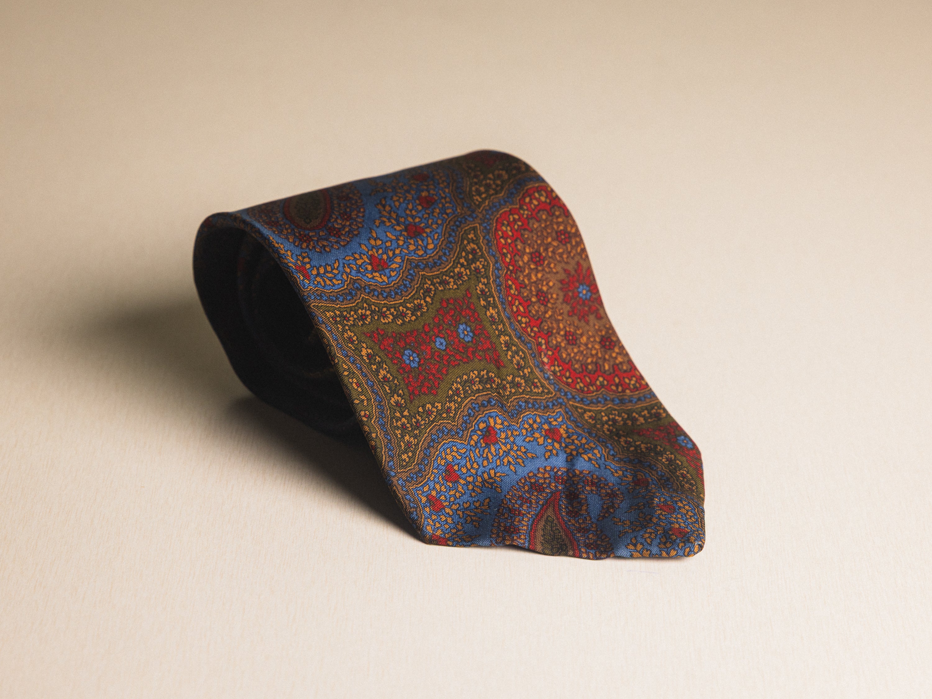 Ralph Lauren Blue Olive and Red Floral Paisley Tie