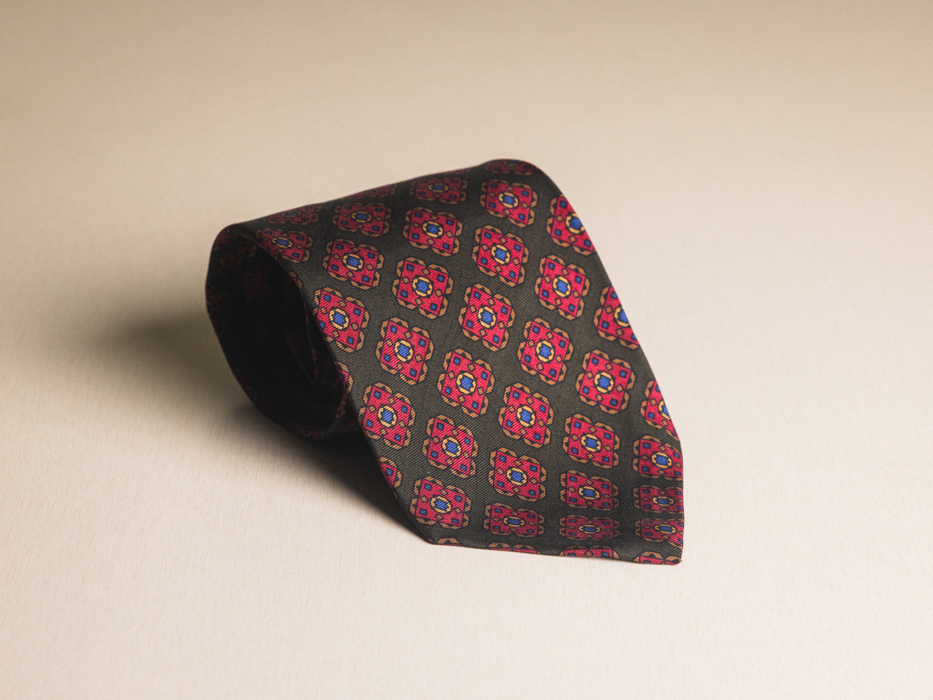 Ralph Lauren Olive with Burgundy Diamond Jewel Tie