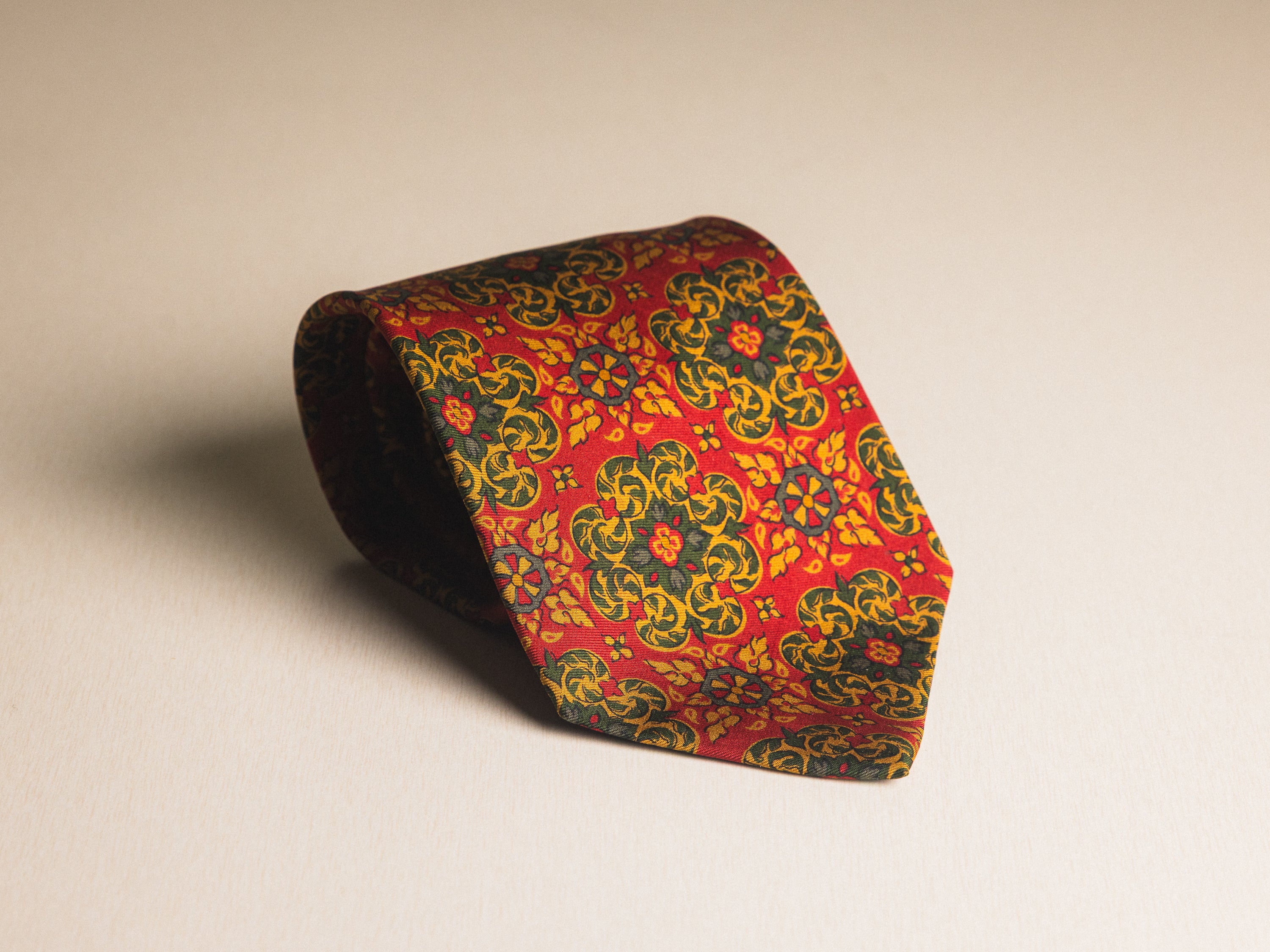 Ralph Lauren Red with Green and Gold Floral Tie