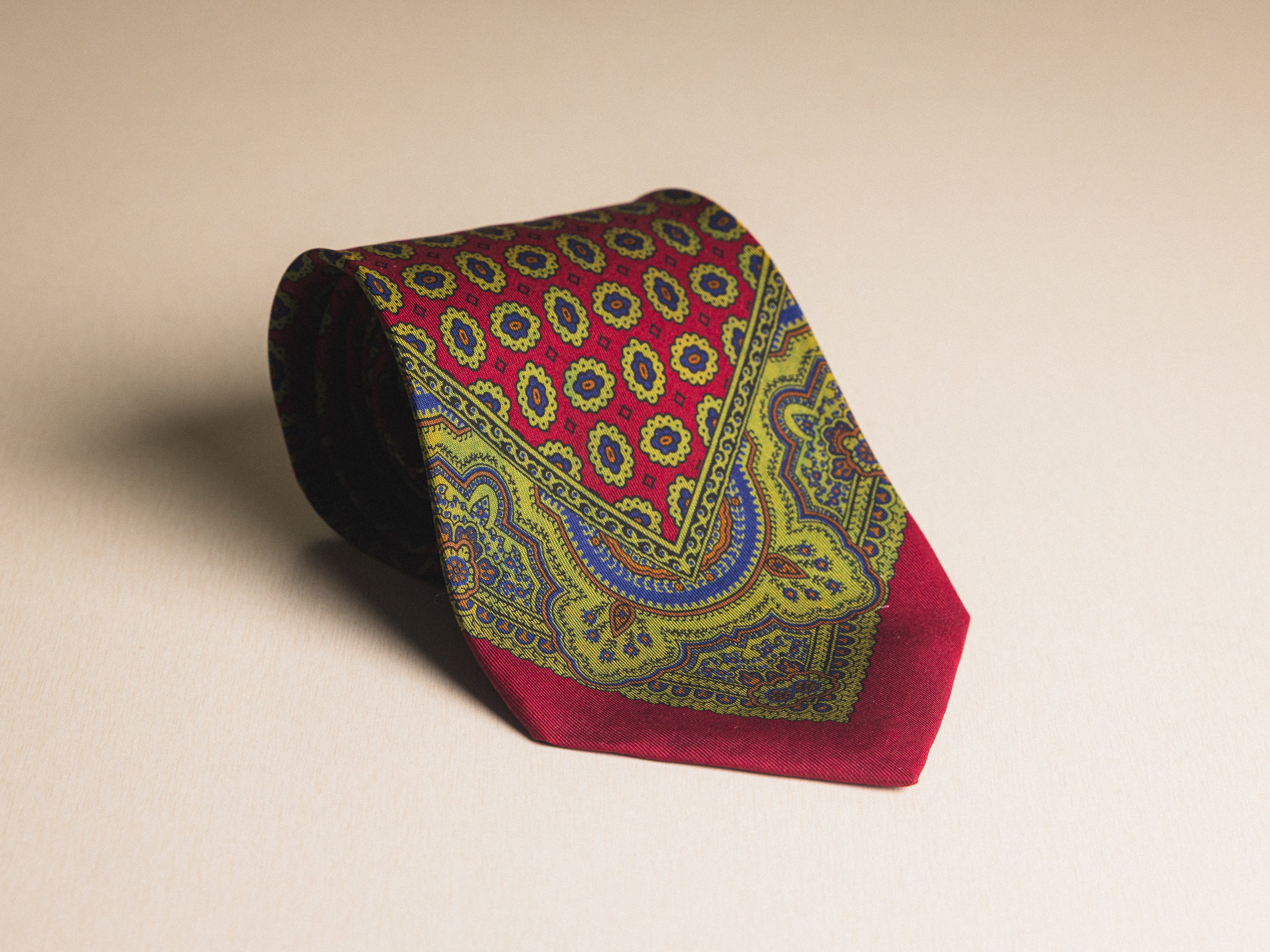 Ralph Lauren Burgundy with Green Medallion Pattern Tie