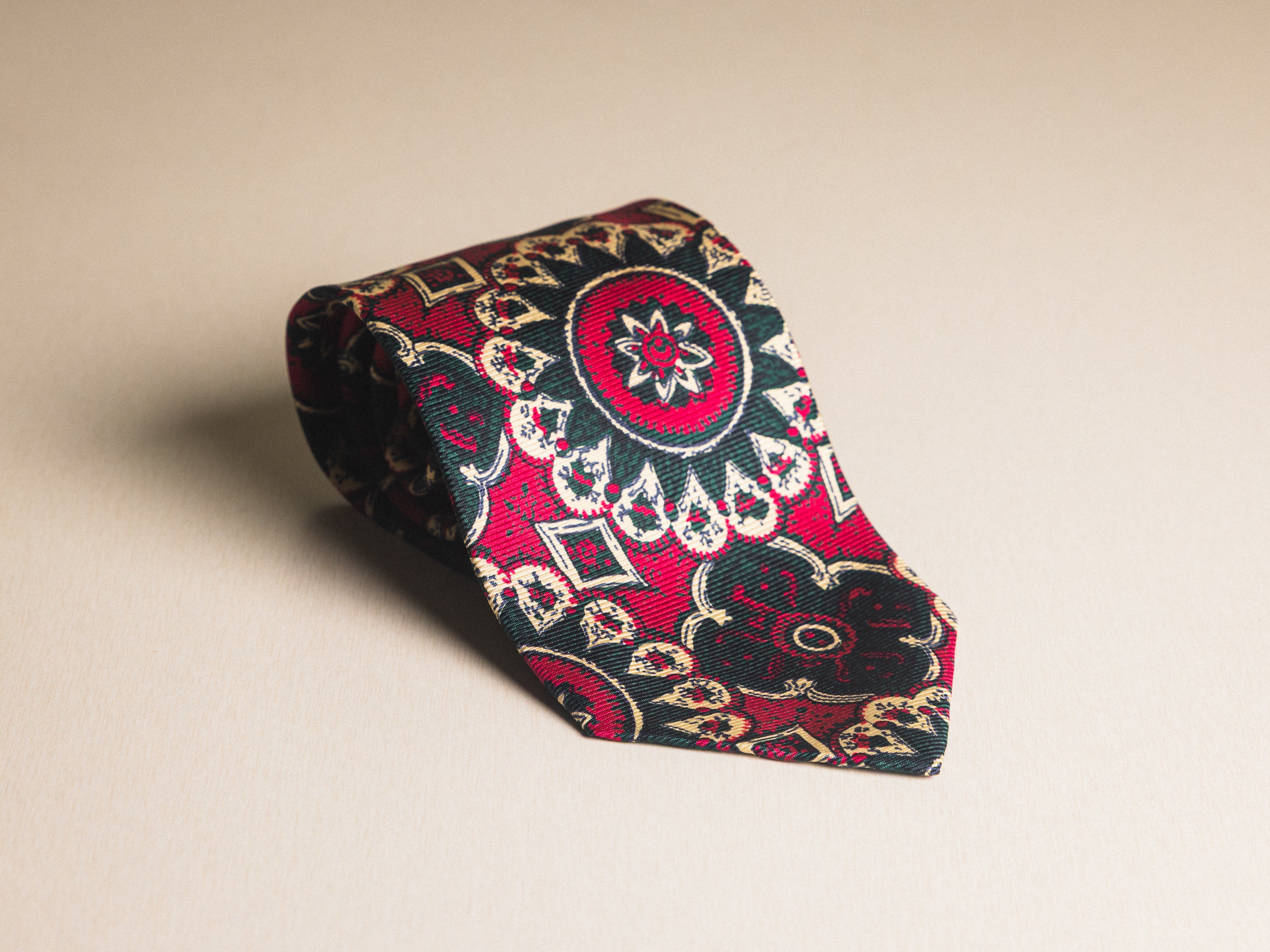 Ralph Lauren Dark Pink with Dark Green Floral Medallion Tie