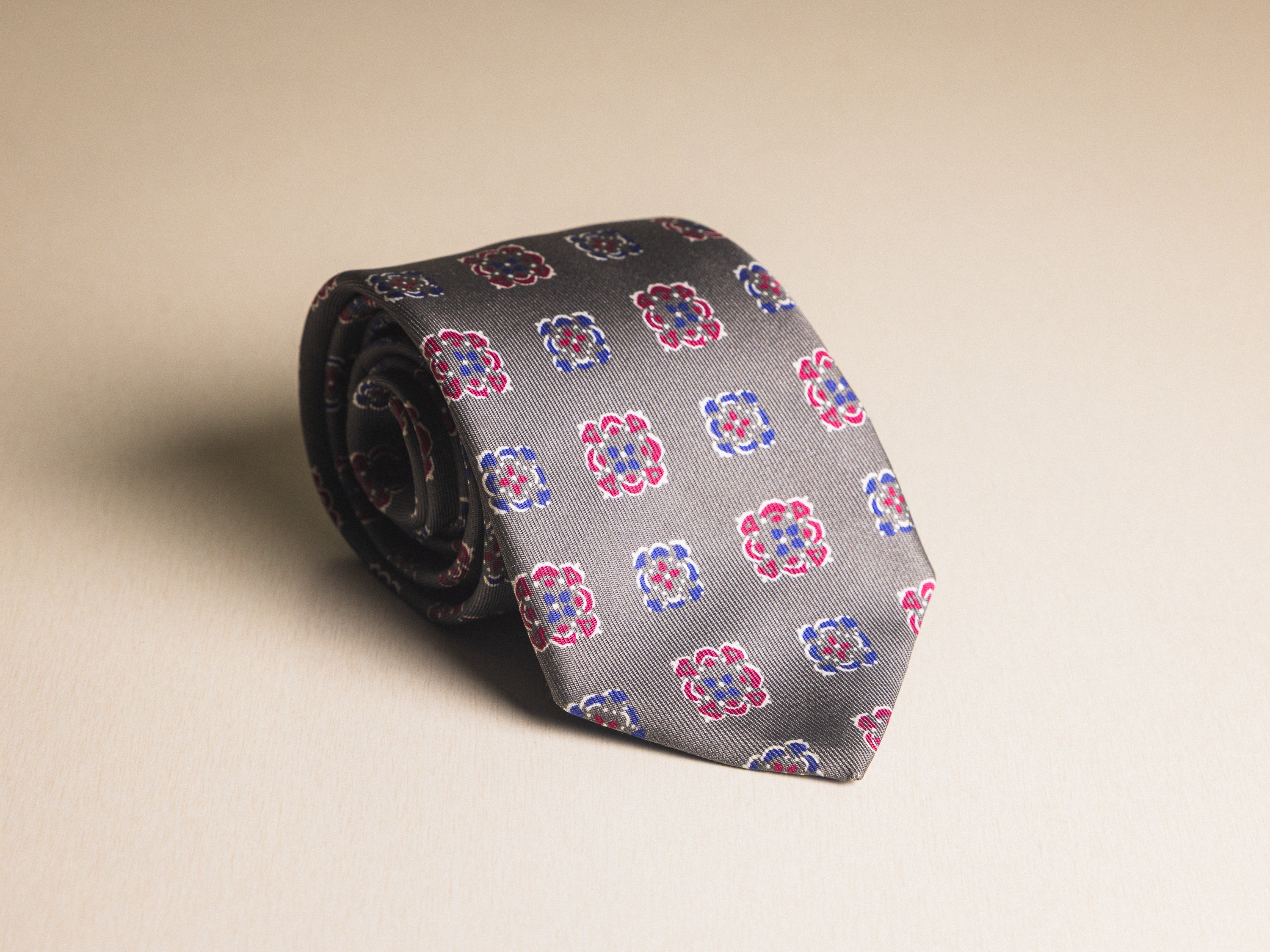 Grey with Navy and Red Medallion Tie