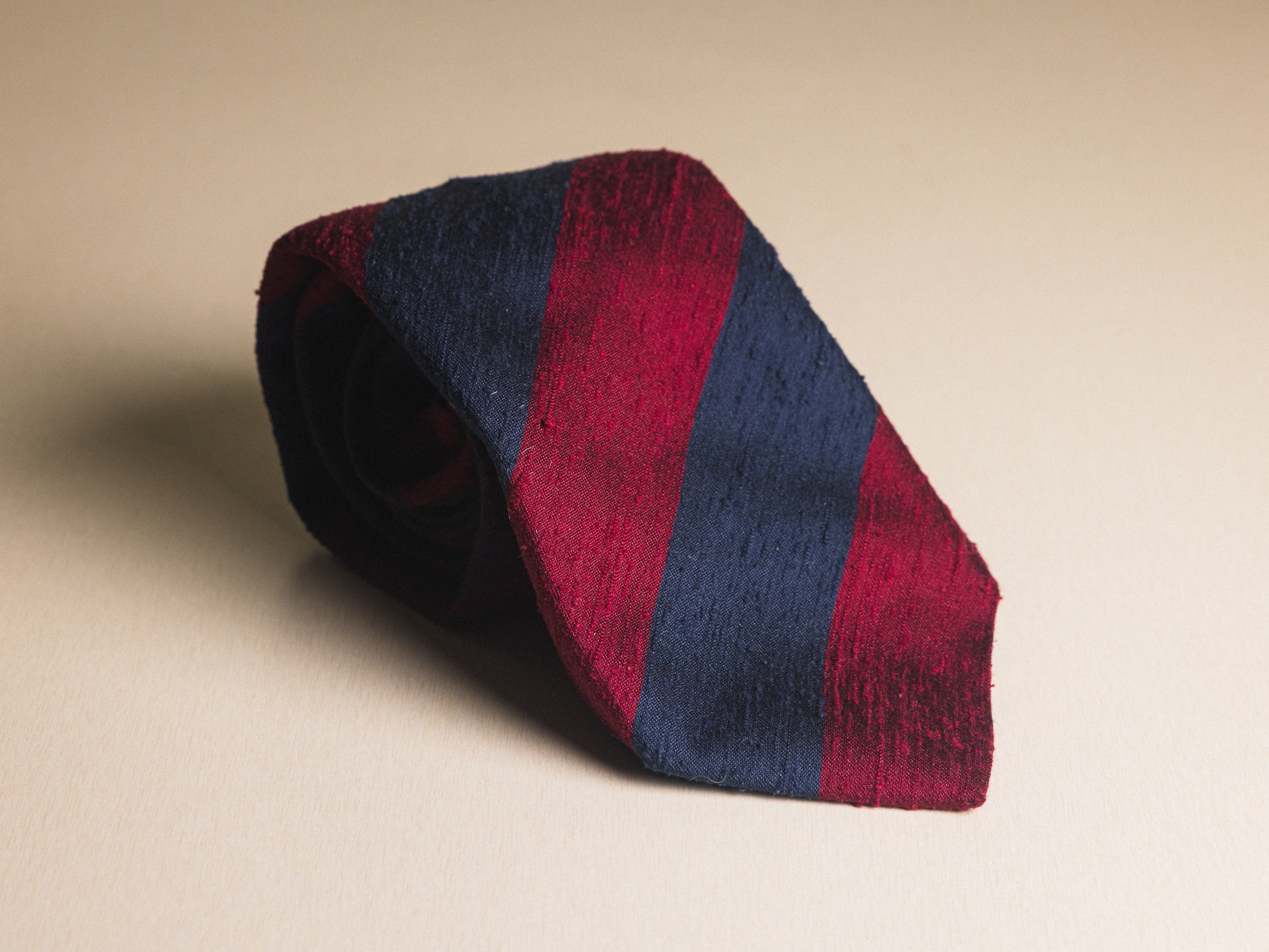Navy and Red Striped Shantung Silk Tie