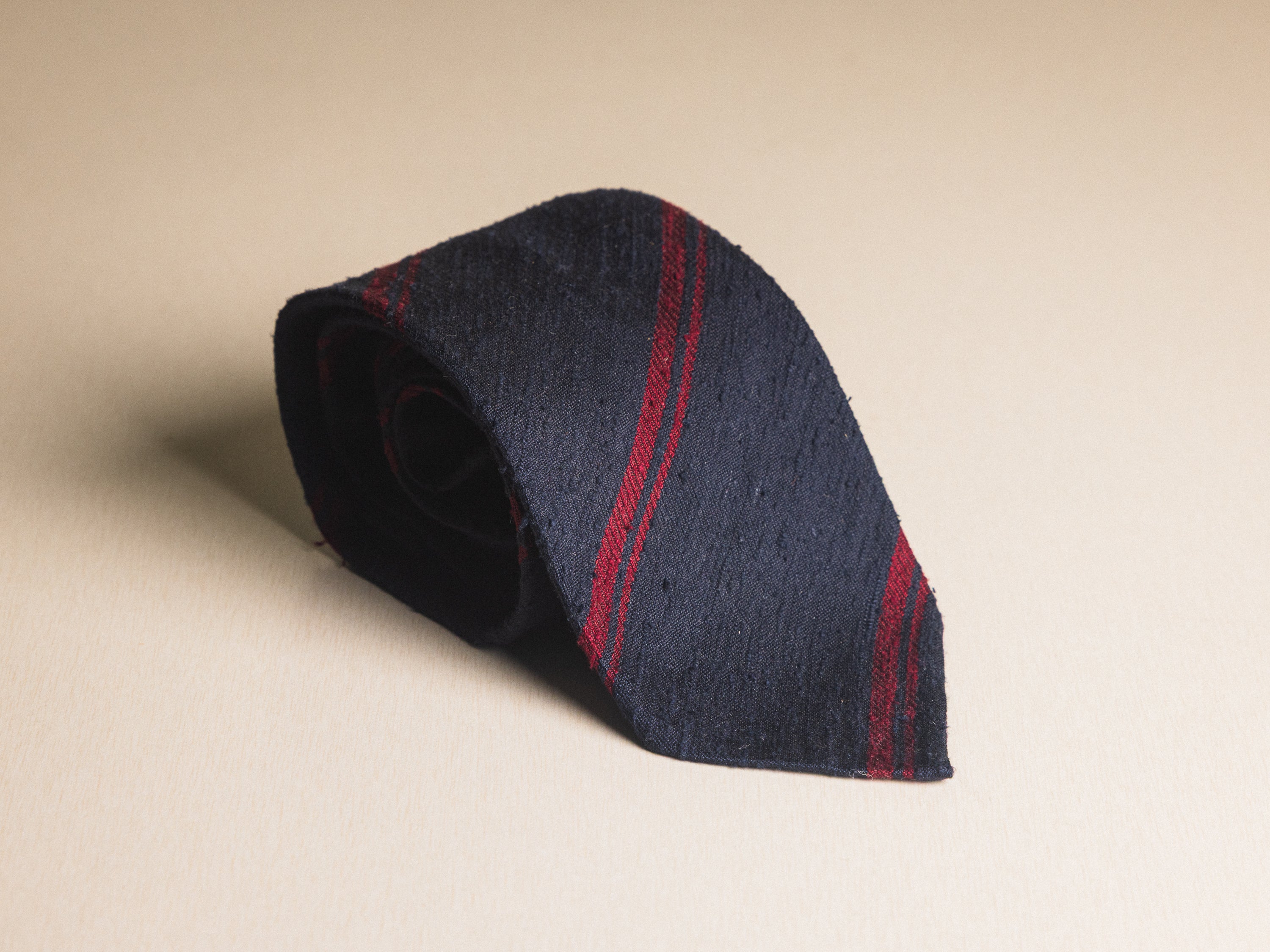 Navy Burgundy Stripe Shantung Tie