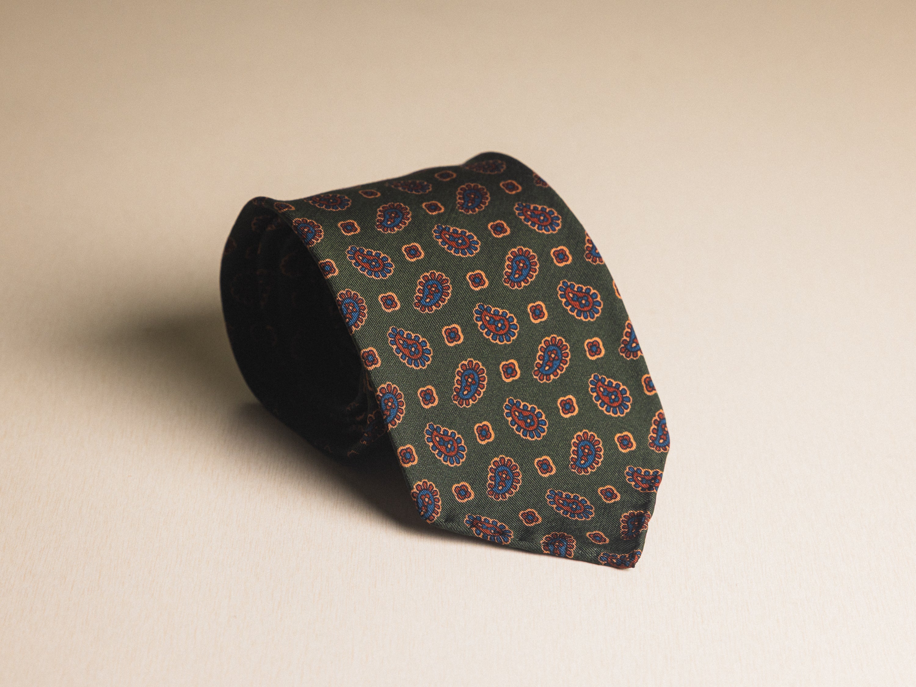 Green Mini Paisley Wool Silk Tie