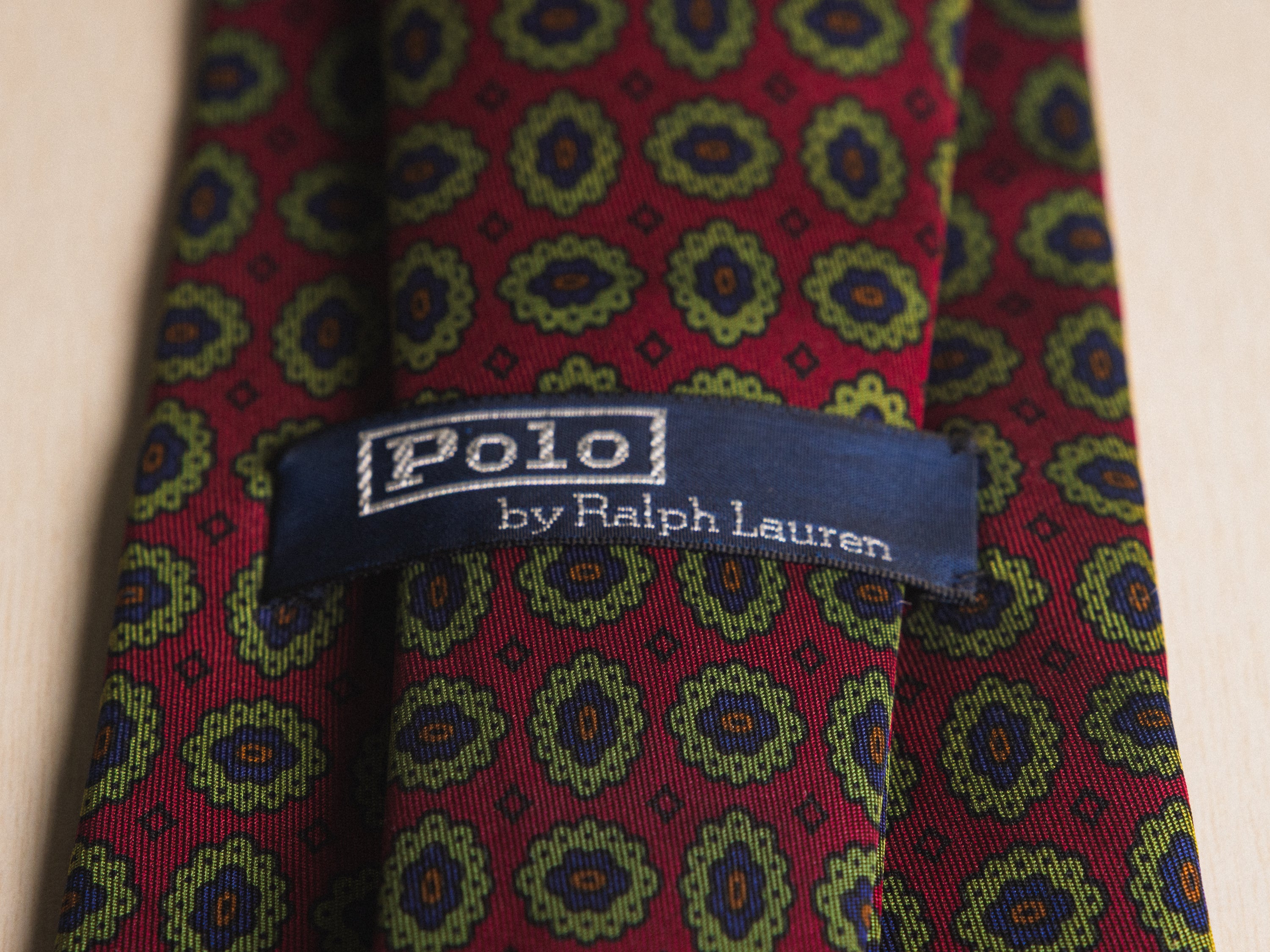Ralph Lauren Burgundy with Green Medallion Pattern Tie