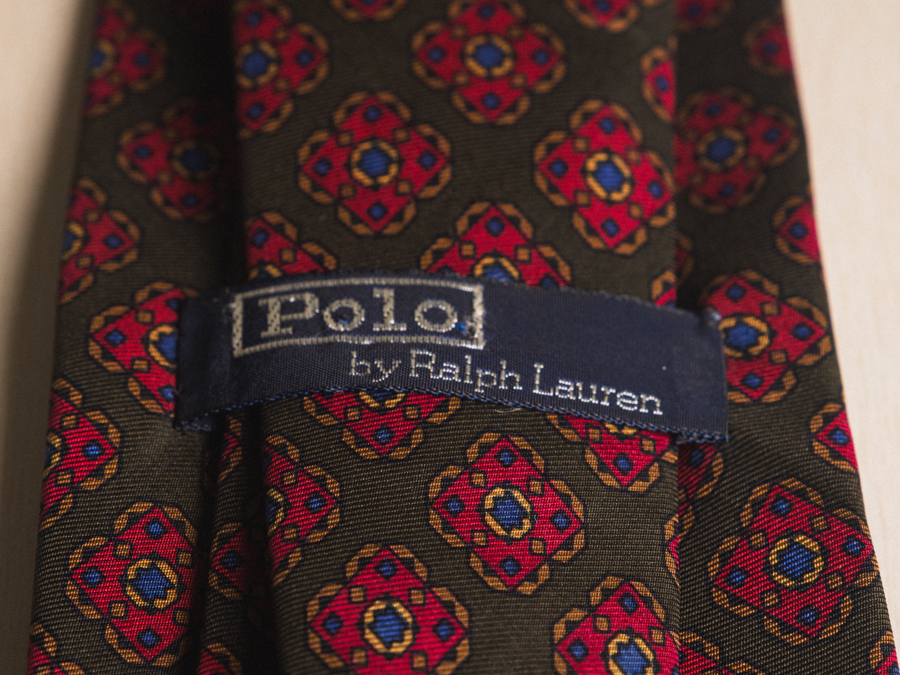 Ralph Lauren Olive with Burgundy Diamond Jewel Tie