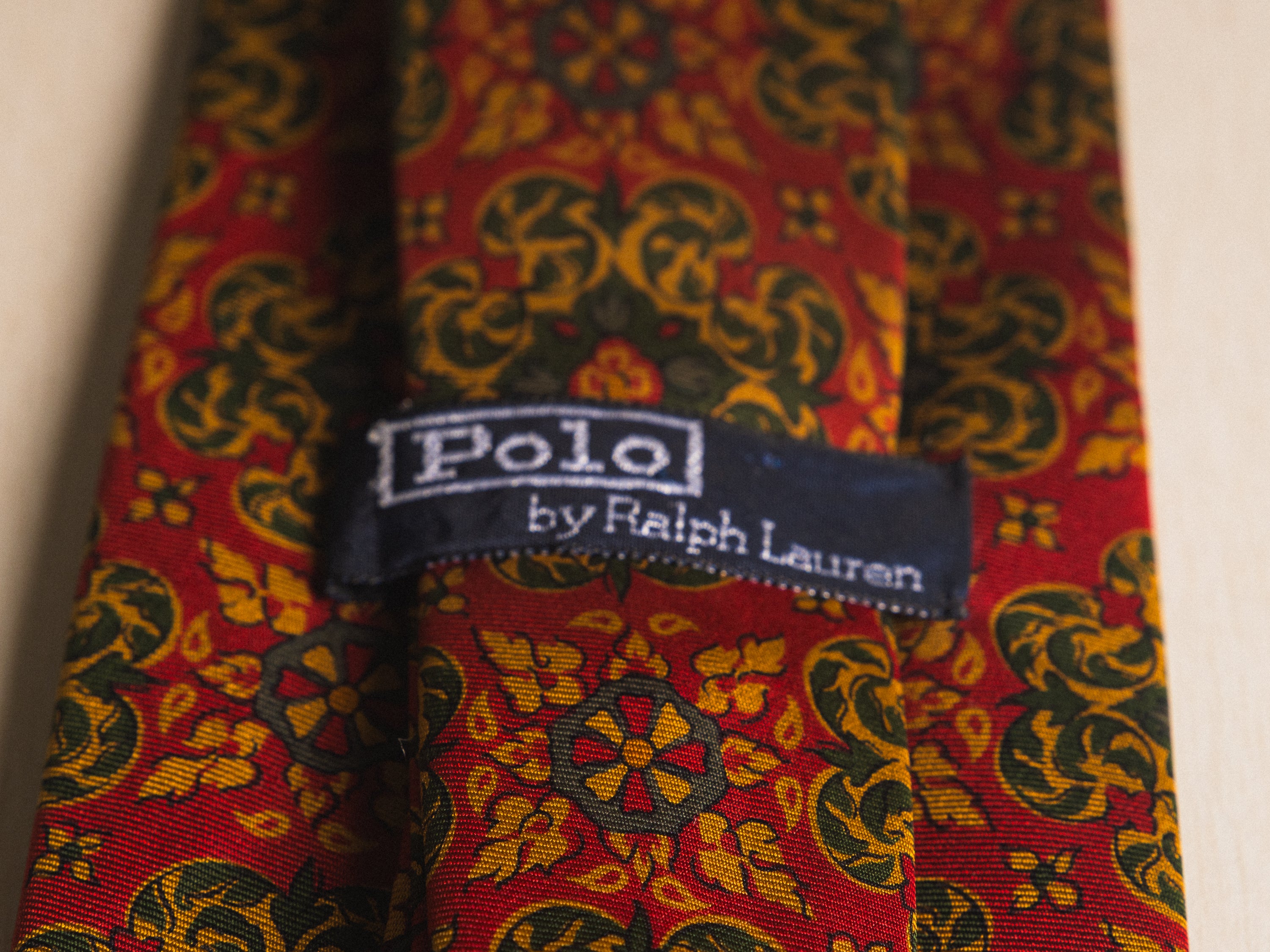 Ralph Lauren Red with Green and Gold Floral Tie