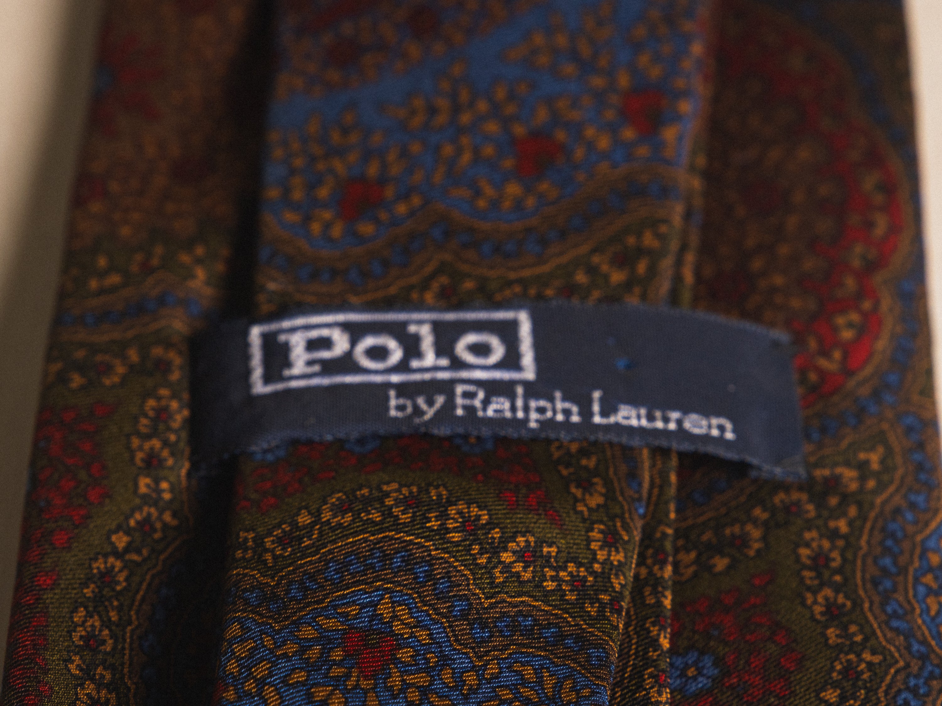 Ralph Lauren Blue Olive and Red Floral Paisley Tie