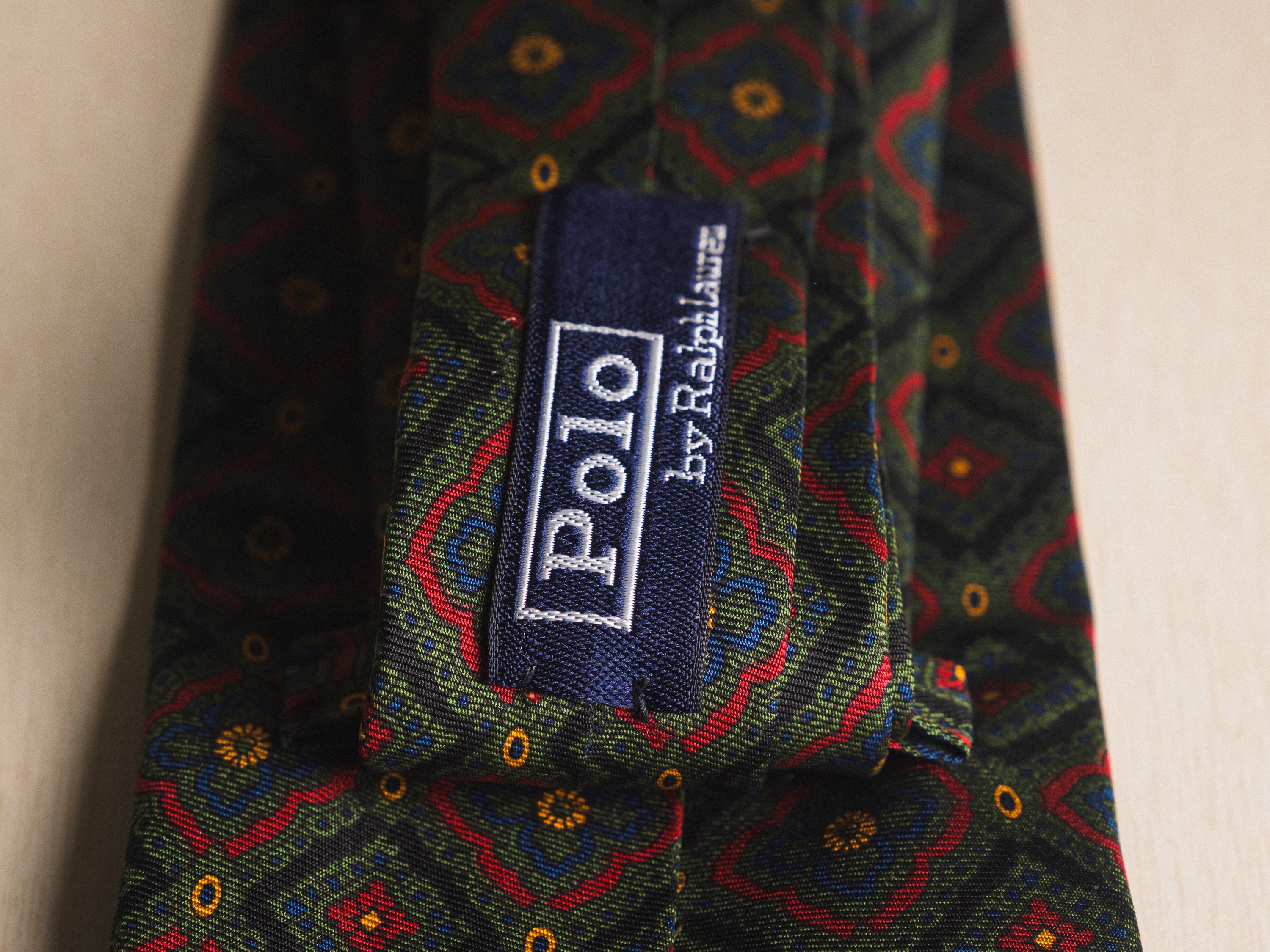 Ralph Lauren Green Diamond Floral Pattern Tie