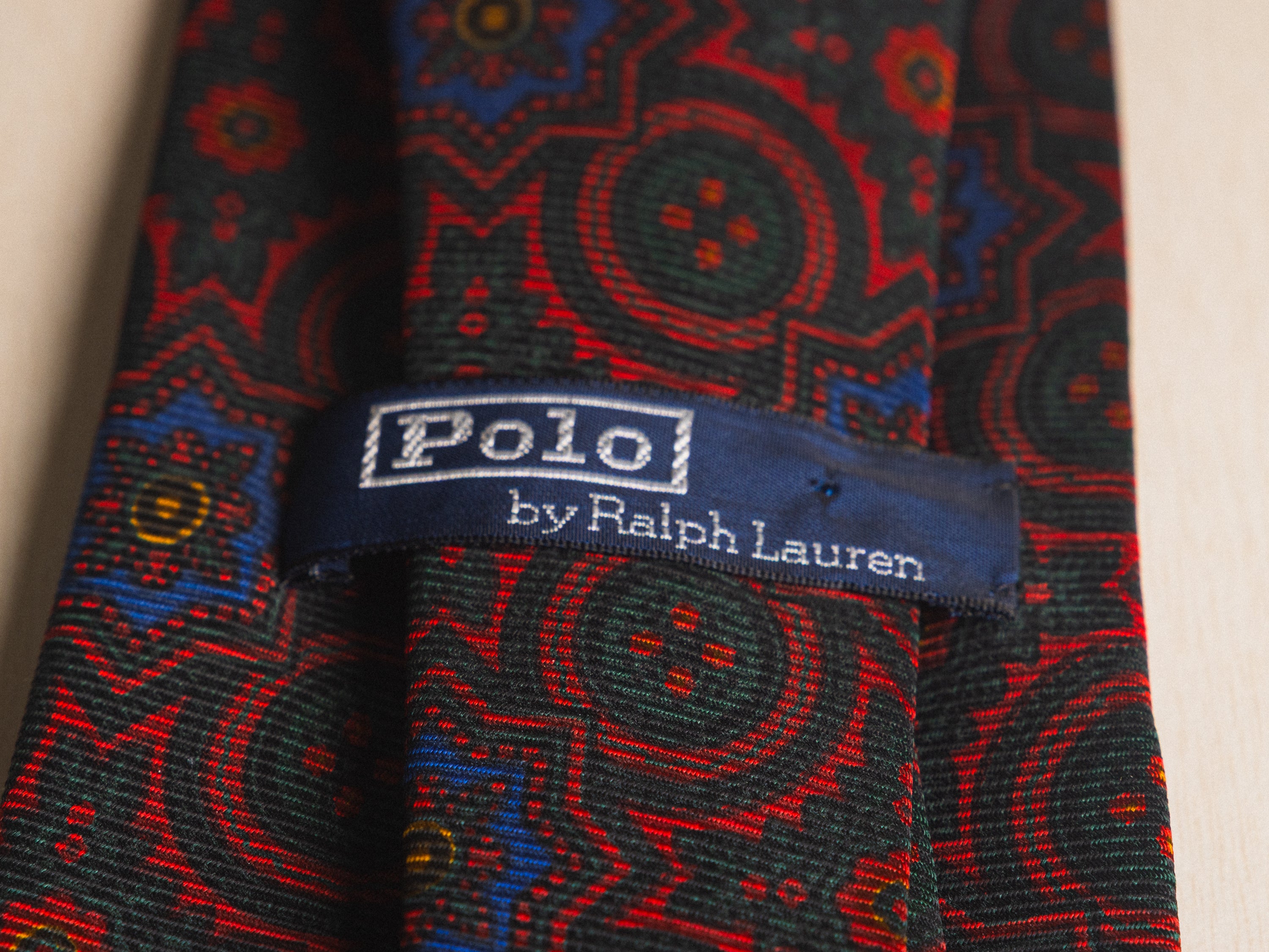 Ralph Lauren Red with Green and Blue Medallion Pattern Tie