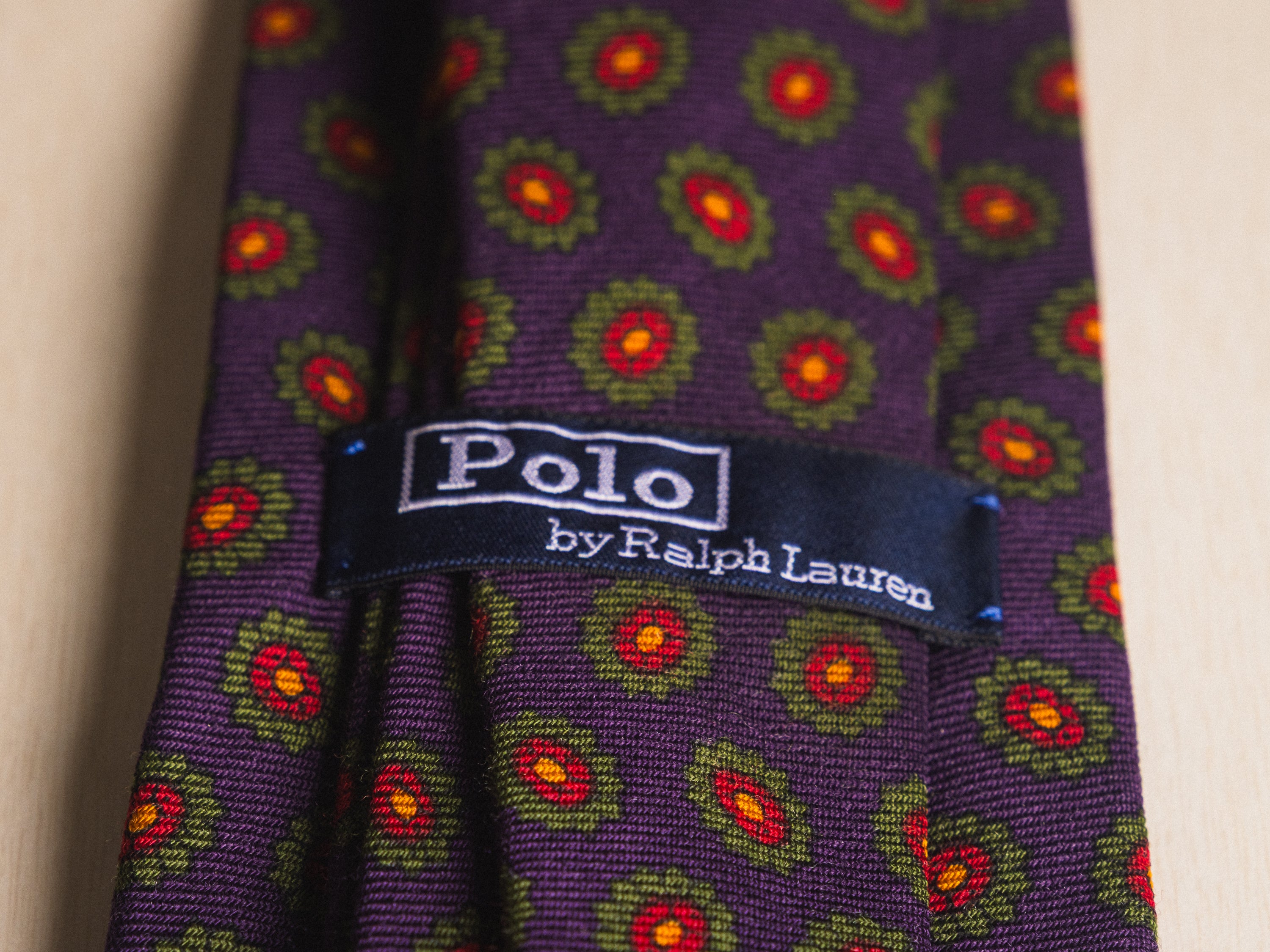 Ralph Lauren Purple with Red and Green Floral Pattern Tie