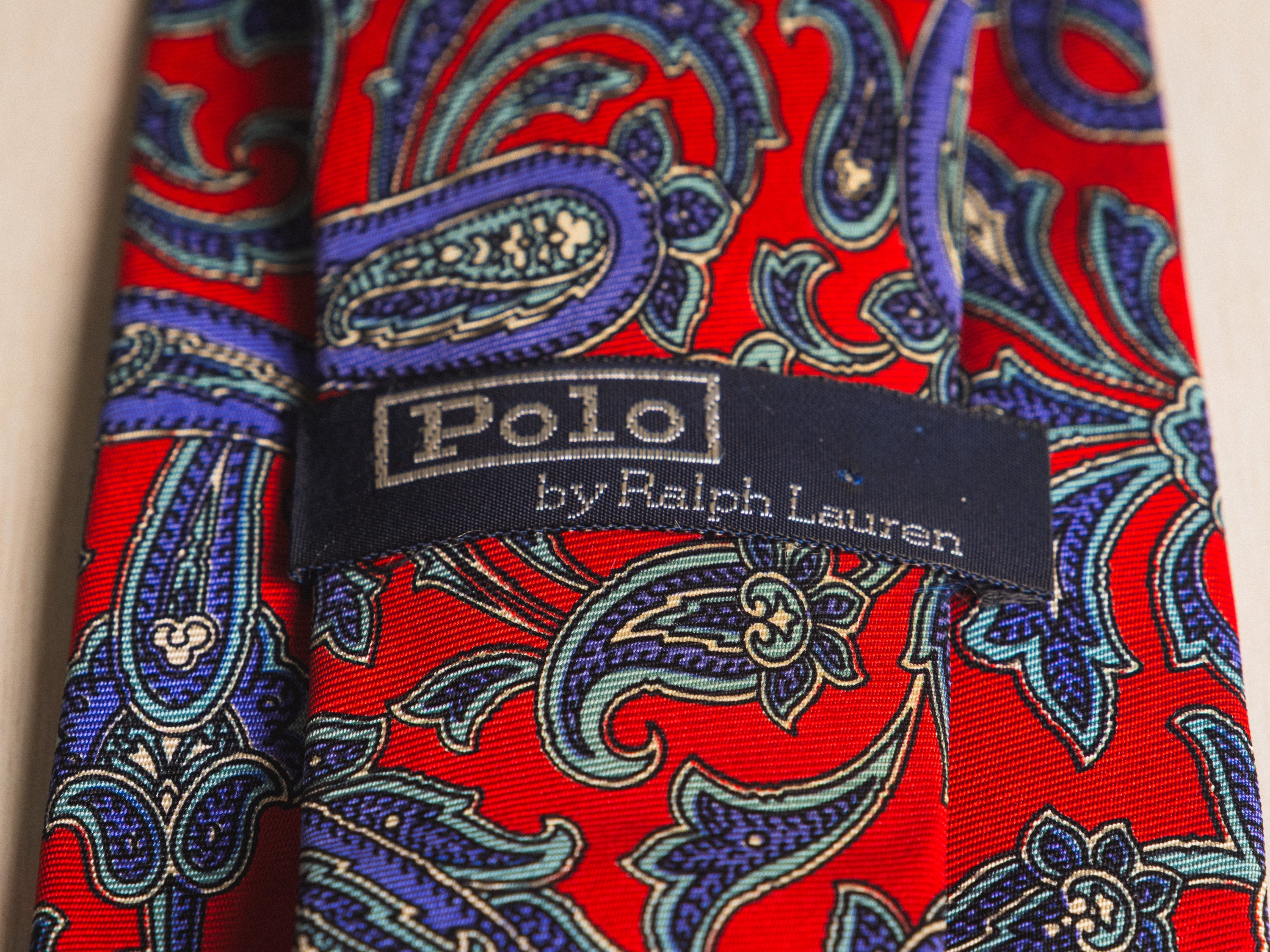 Ralph Lauren Red with Blue and Light Blue Paisley Tie