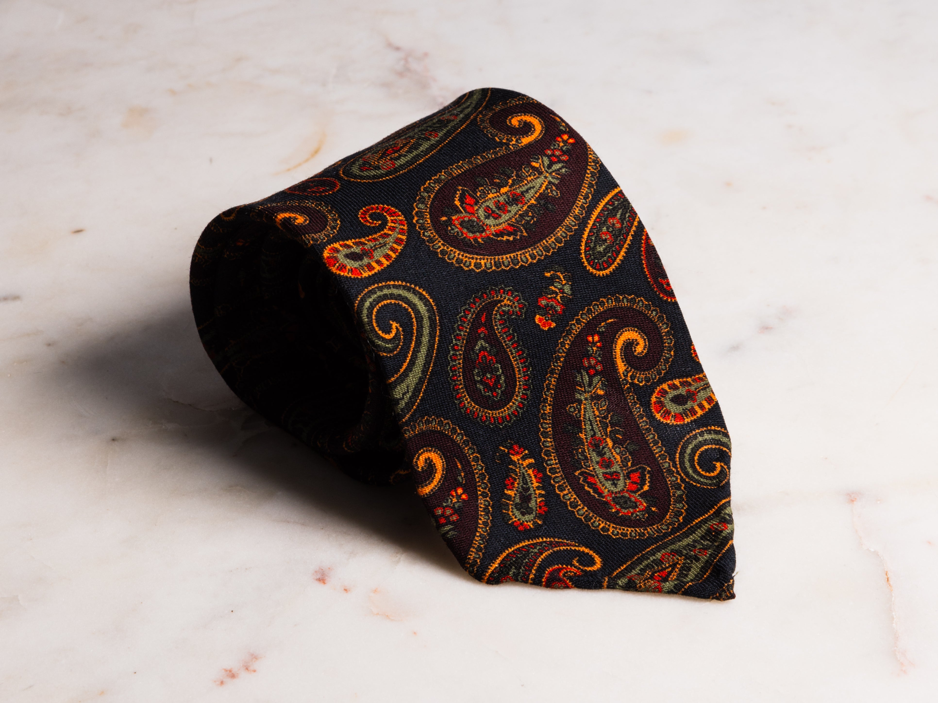 Bright Orange/Green/Red Vintage Paisley Print Tie
