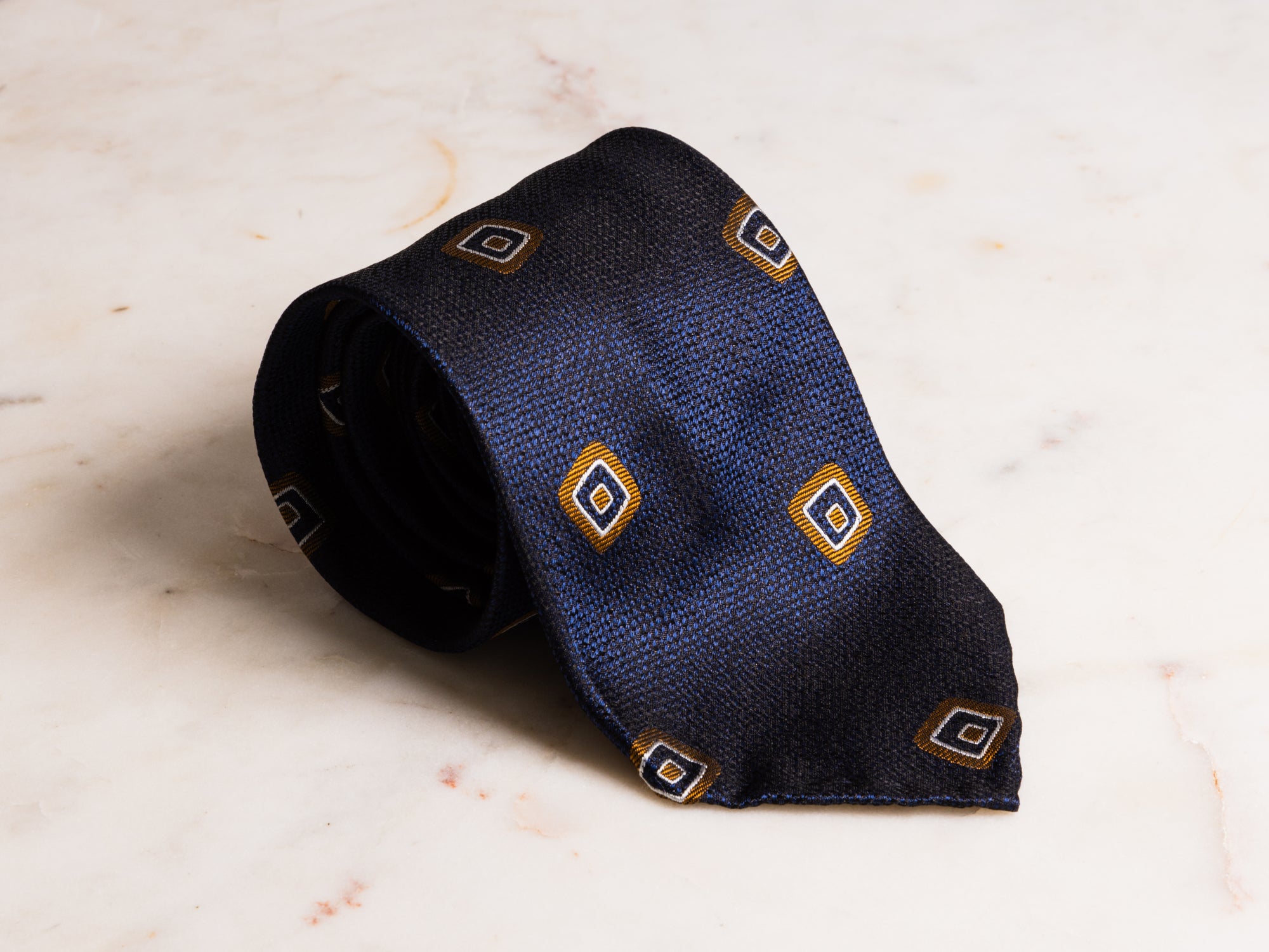 Navy/Copper Geometric Print Tie