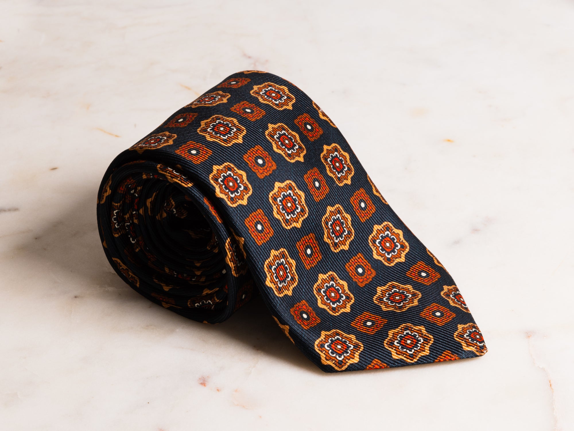 Navy/Tan/Copper Medallion Tie