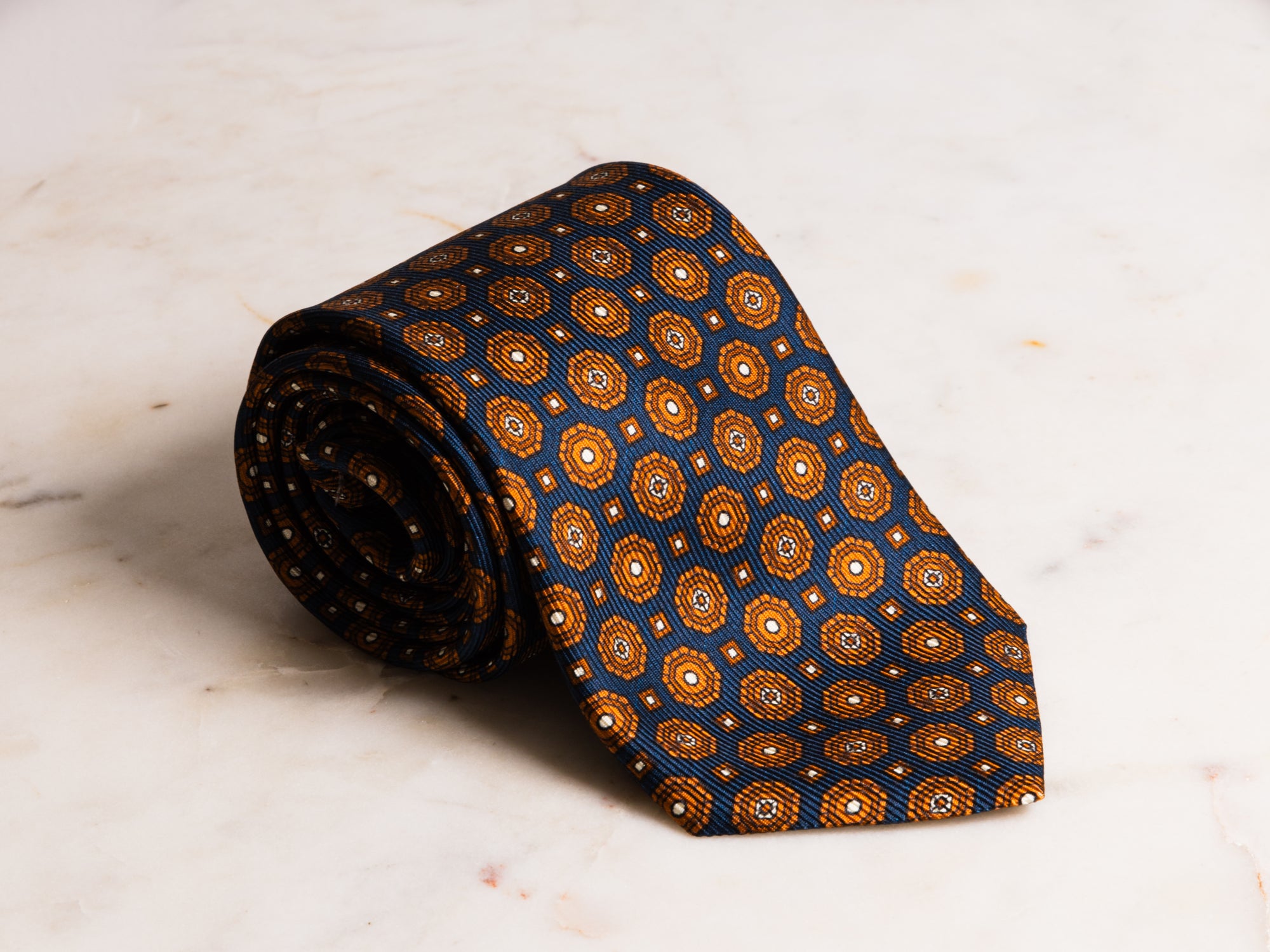 Navy/Brown/White Medallion Tie