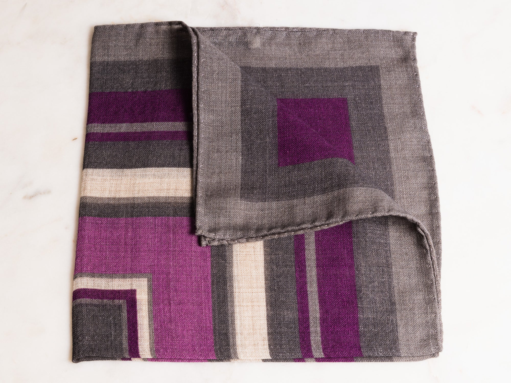 Grey/Purple Geometic Print Pocket Square